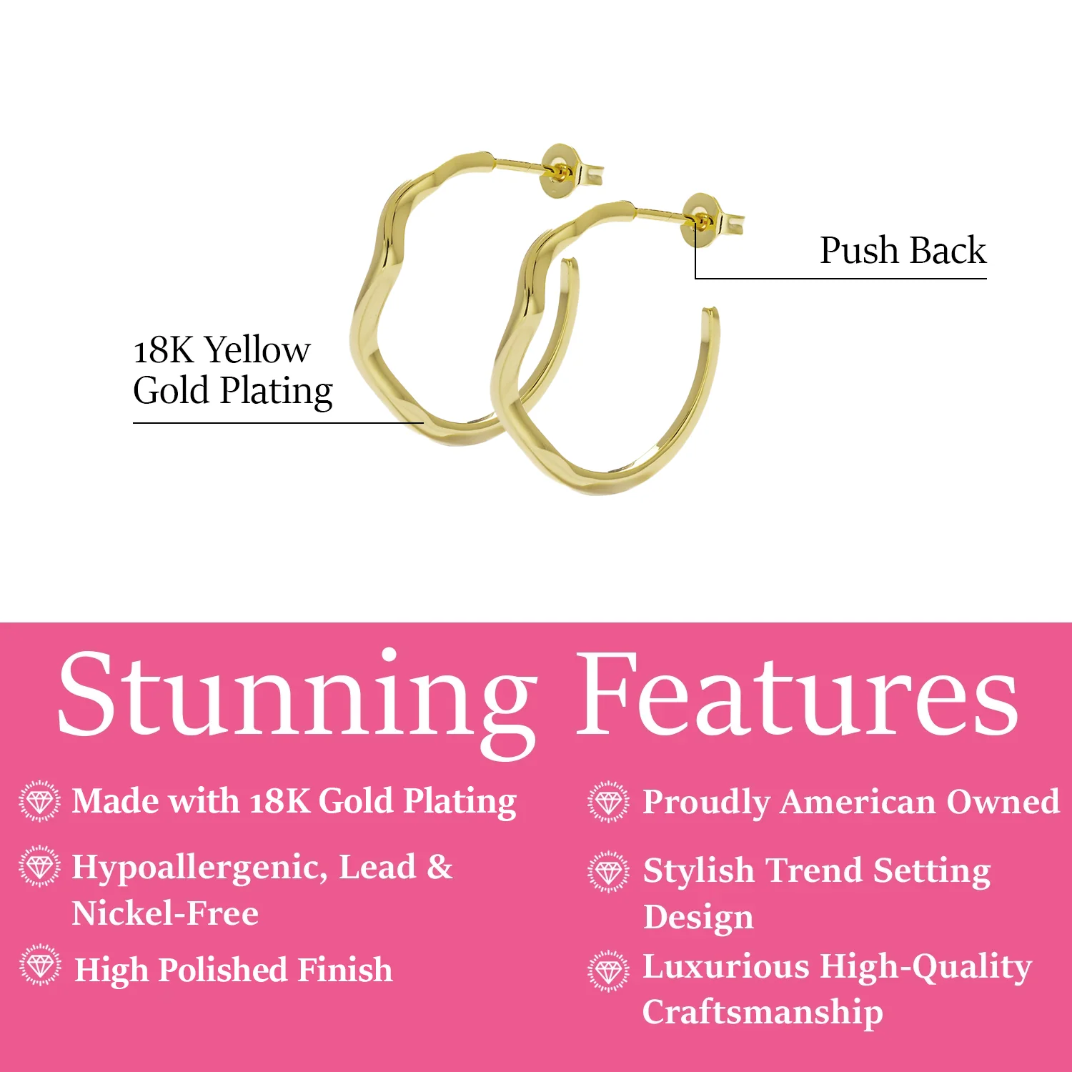Serena 18k White Gold Plated 22mm Wavy Hoop Earrings - Image 9