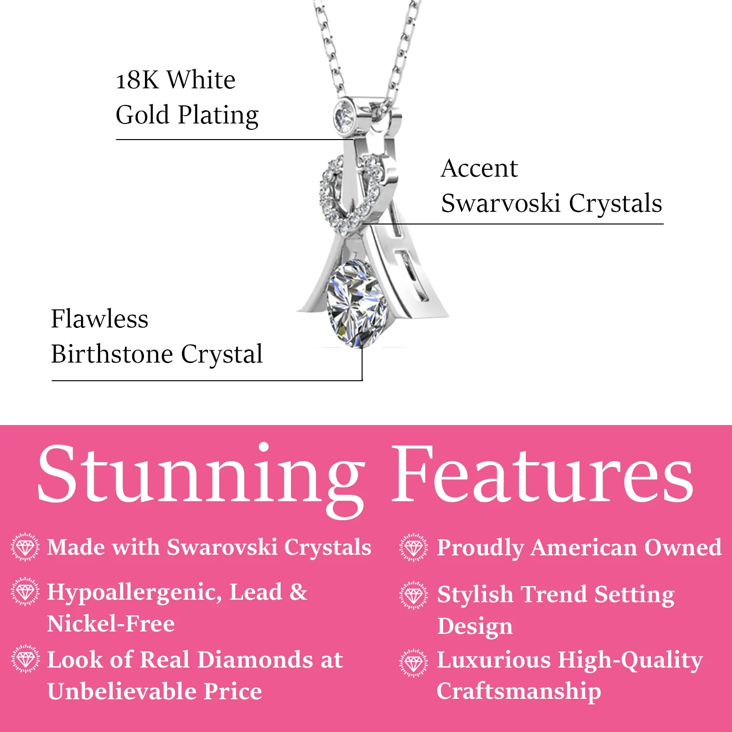 Serenity Birthstone 18k White Gold Plated Necklace with Round Cut Swarovski Crystals - Image 13