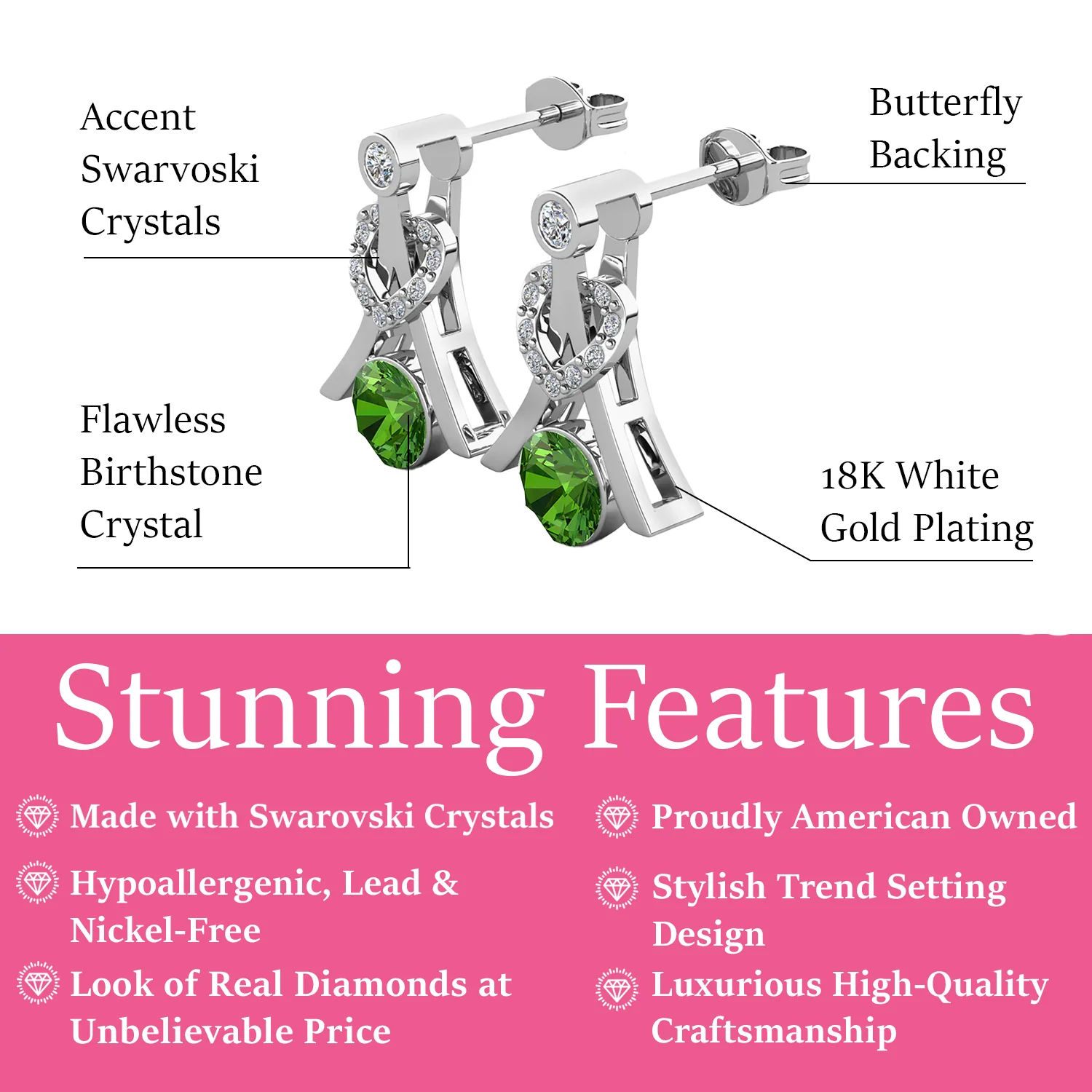 Serenity Birthstone 18k White Gold Plated Drop Earrings with Round Cut Swarovski Crystals - Image 27