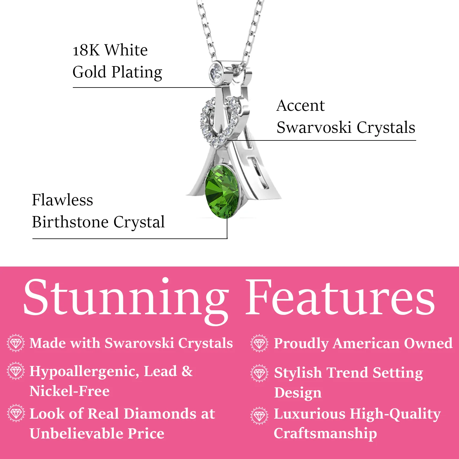 Serenity Birthstone 18k White Gold Plated Necklace with Round Cut Swarovski Crystals - Image 21