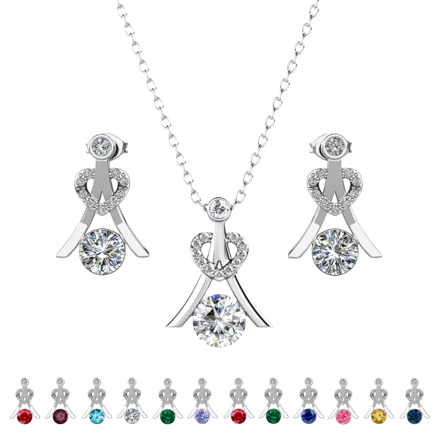 Serenity Birthstone 18k White Gold Plated Drop Earrings and Necklace Set with Swarovski Crystals - Image 11