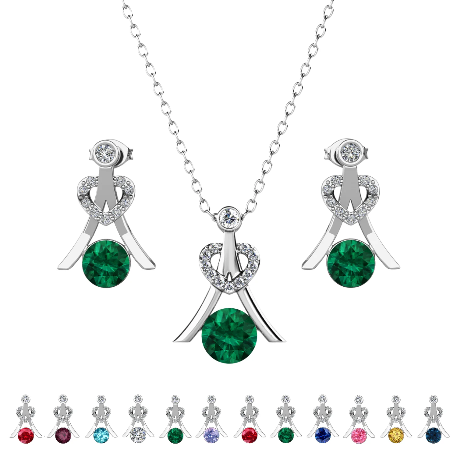 Serenity Birthstone 18k White Gold Plated Drop Earrings and Necklace Set with Swarovski Crystals - Image 13