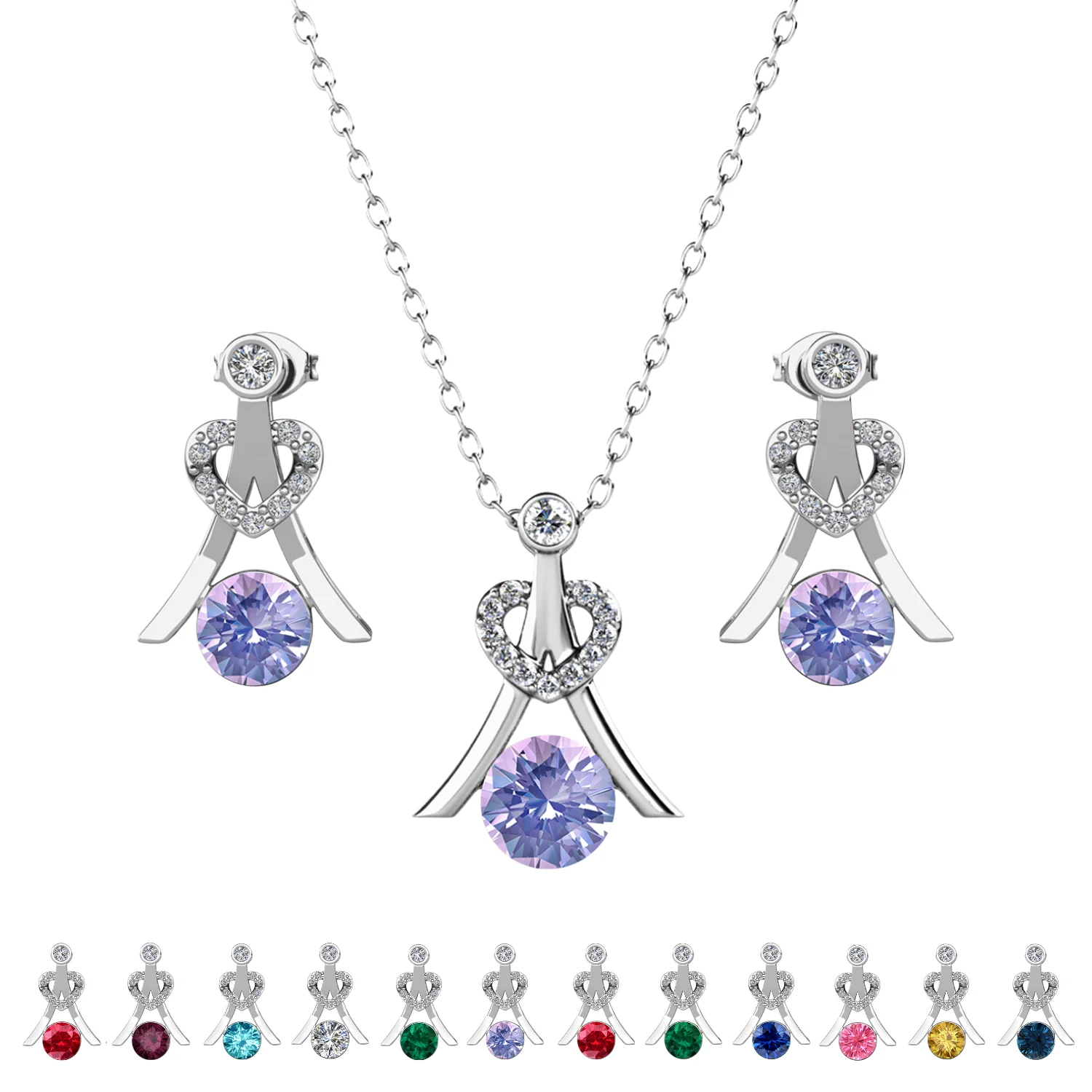 Serenity Birthstone 18k White Gold Plated Drop Earrings and Necklace Set with Swarovski Crystals - Image 15