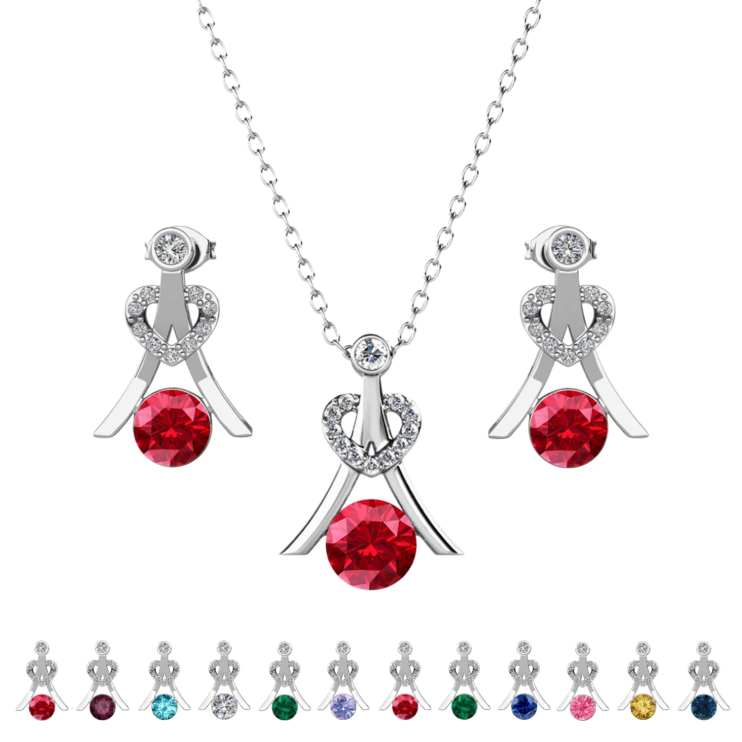 Serenity Birthstone 18k White Gold Plated Drop Earrings and Necklace Set with Swarovski Crystals - Image 17
