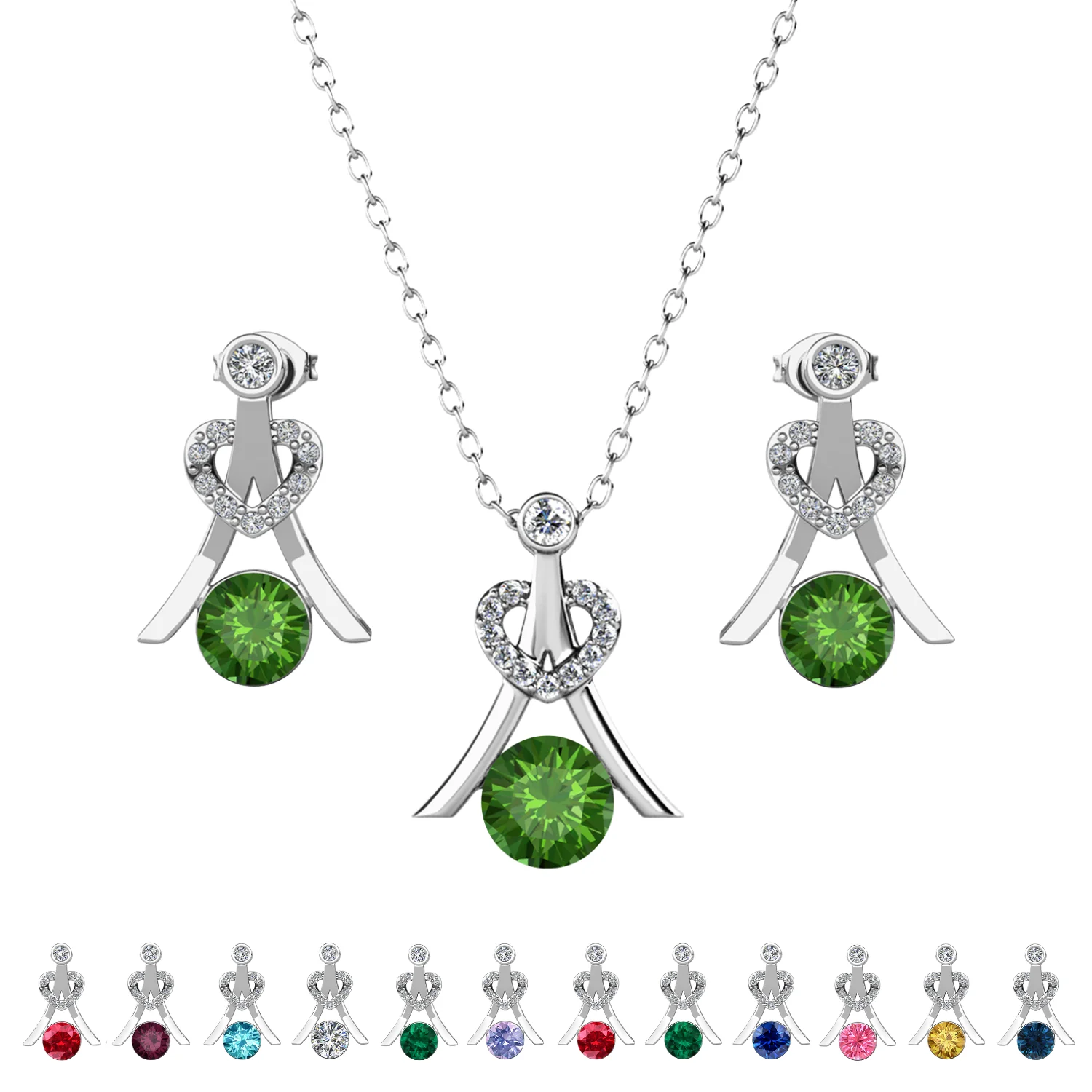 Serenity Birthstone 18k White Gold Plated Drop Earrings and Necklace Set with Swarovski Crystals - Image 19