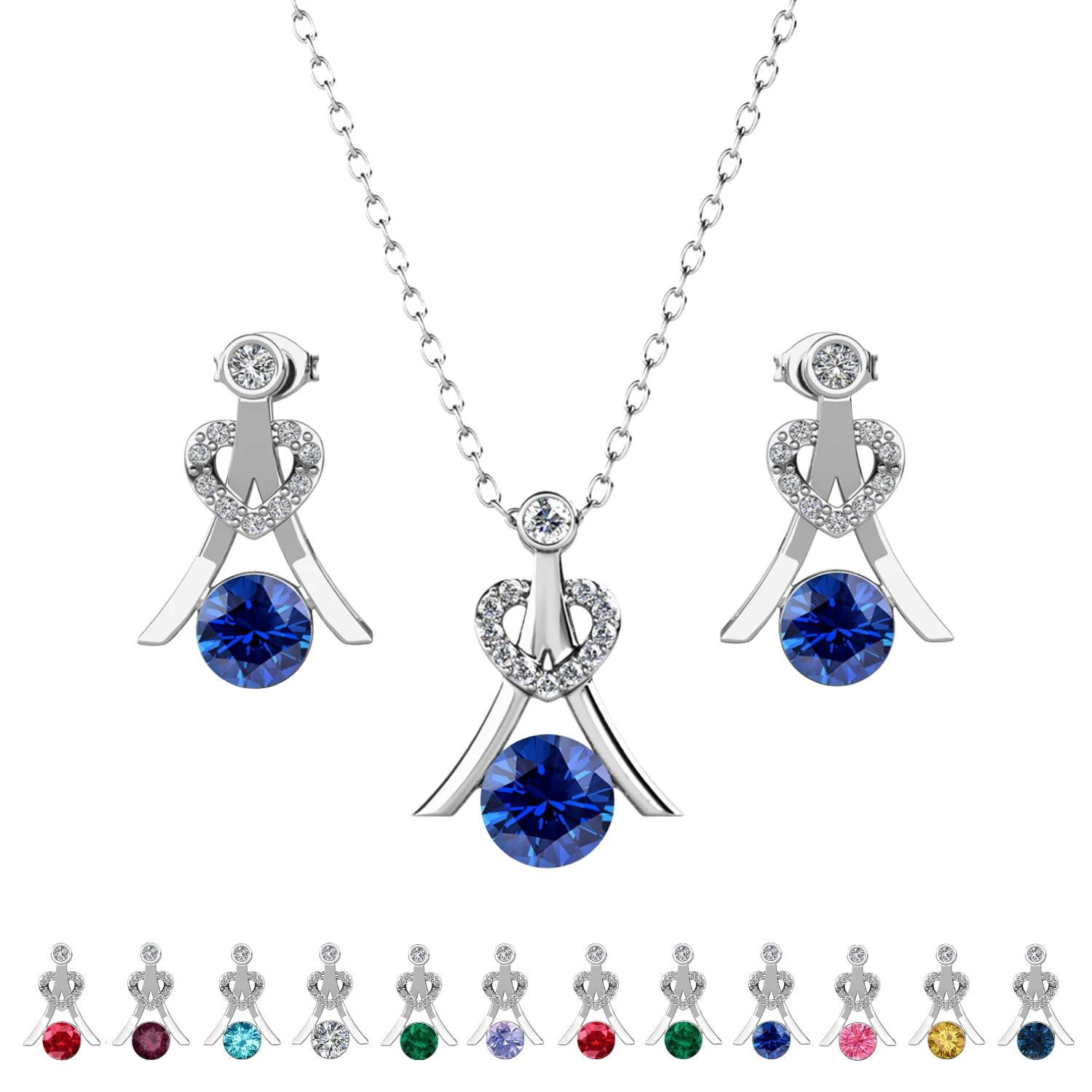 Serenity Birthstone 18k White Gold Plated Drop Earrings and Necklace Set with Swarovski Crystals - Image 21