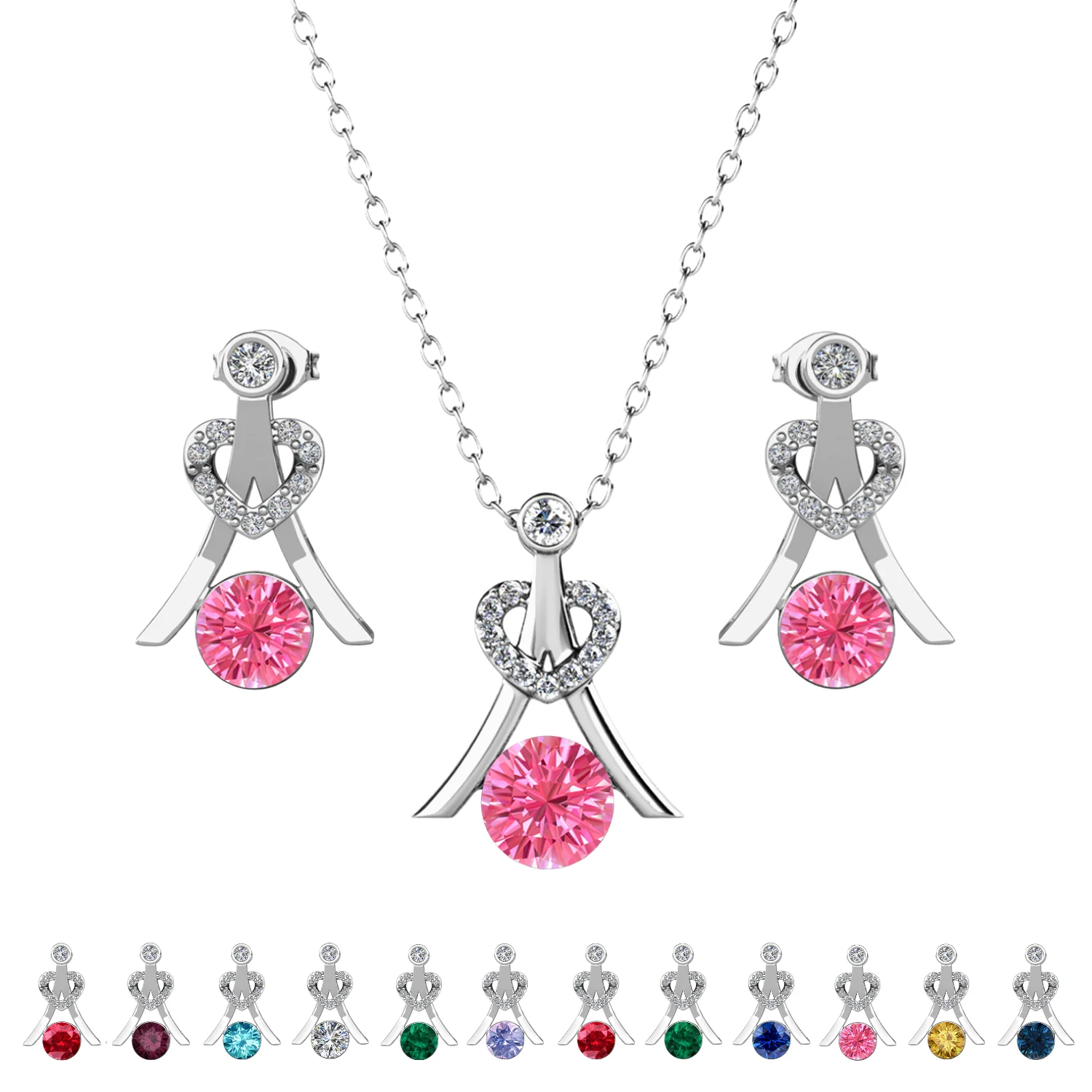 Serenity Birthstone 18k White Gold Plated Drop Earrings and Necklace Set with Swarovski Crystals - Image 23