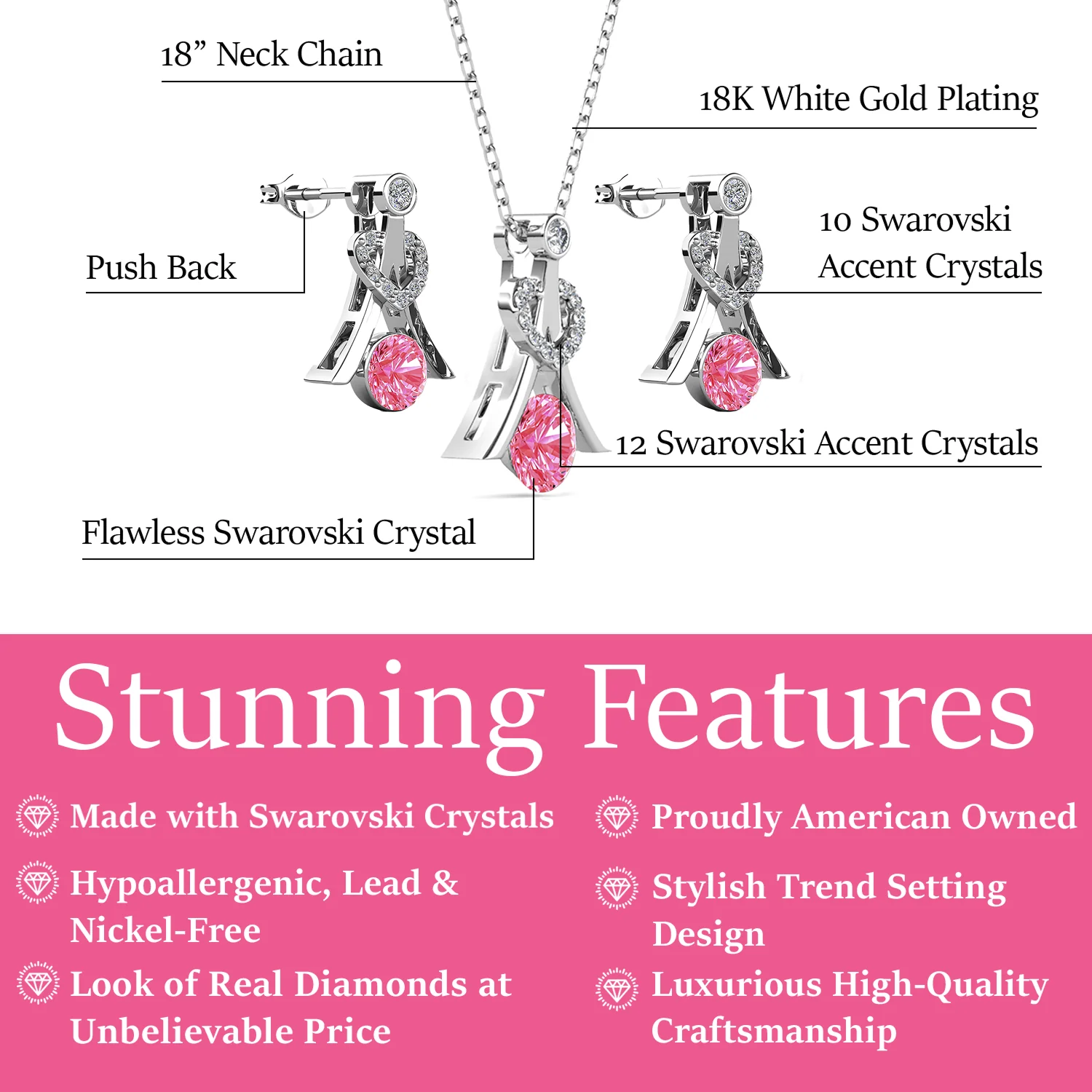 Serenity Birthstone 18k White Gold Plated Drop Earrings and Necklace Set with Swarovski Crystals - Image 24