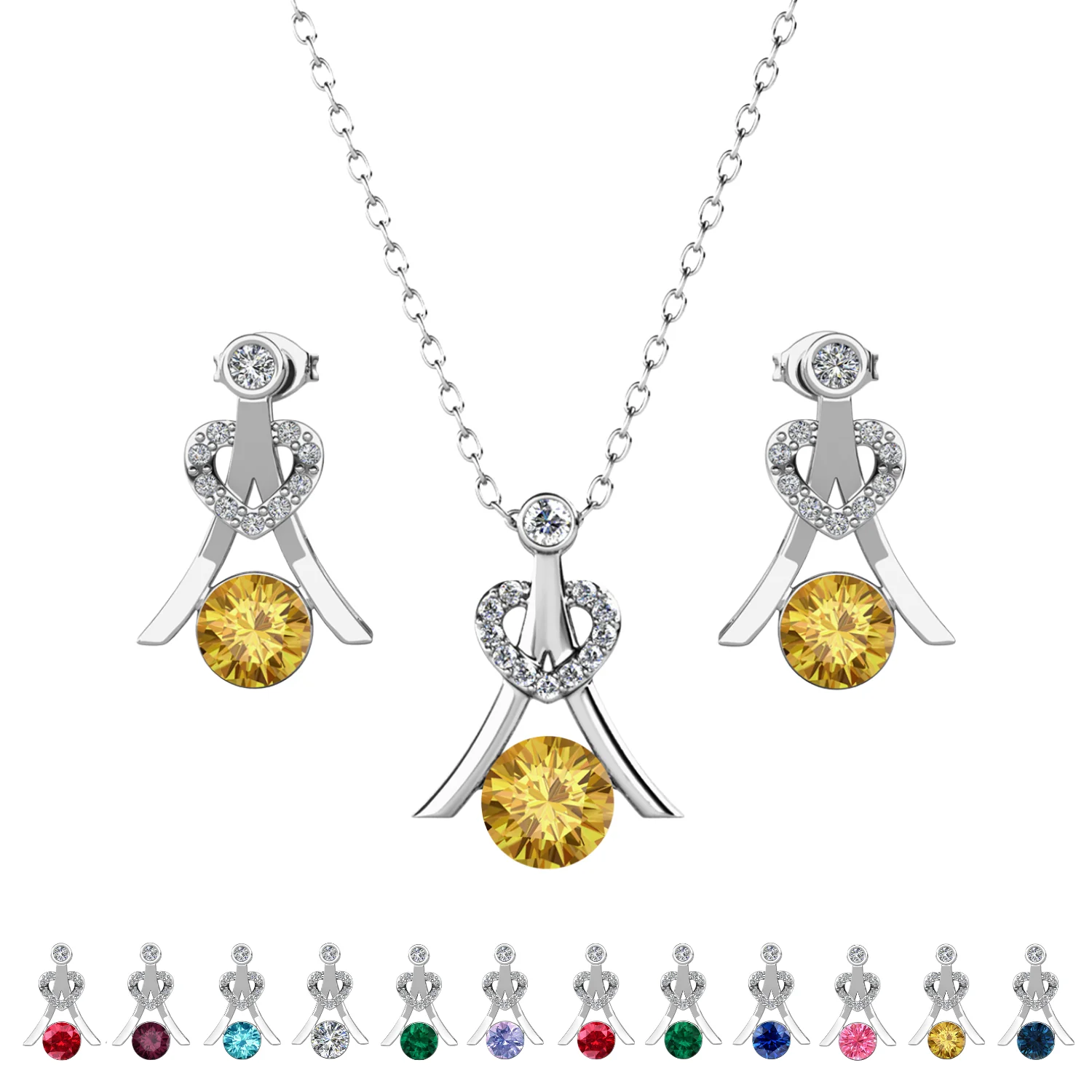Serenity Birthstone 18k White Gold Plated Drop Earrings and Necklace Set with Swarovski Crystals - Image 25
