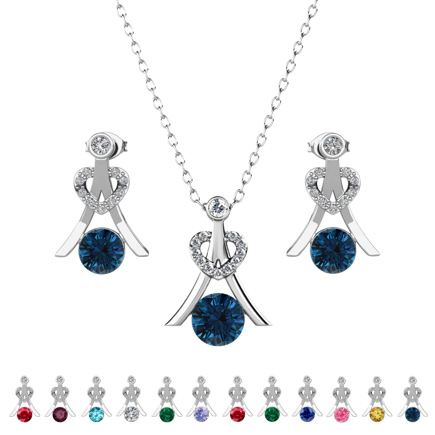 Serenity Birthstone 18k White Gold Plated Drop Earrings and Necklace Set with Swarovski Crystals - Image 27