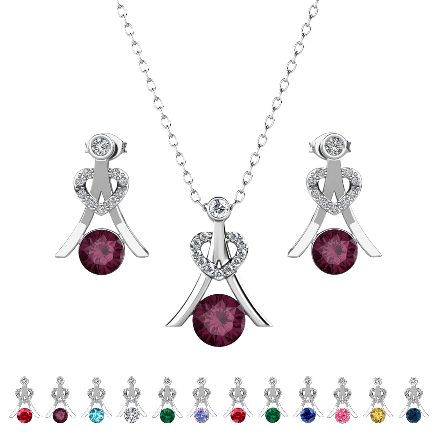 Serenity Birthstone 18k White Gold Plated Drop Earrings and Necklace Set with Swarovski Crystals - Image 7