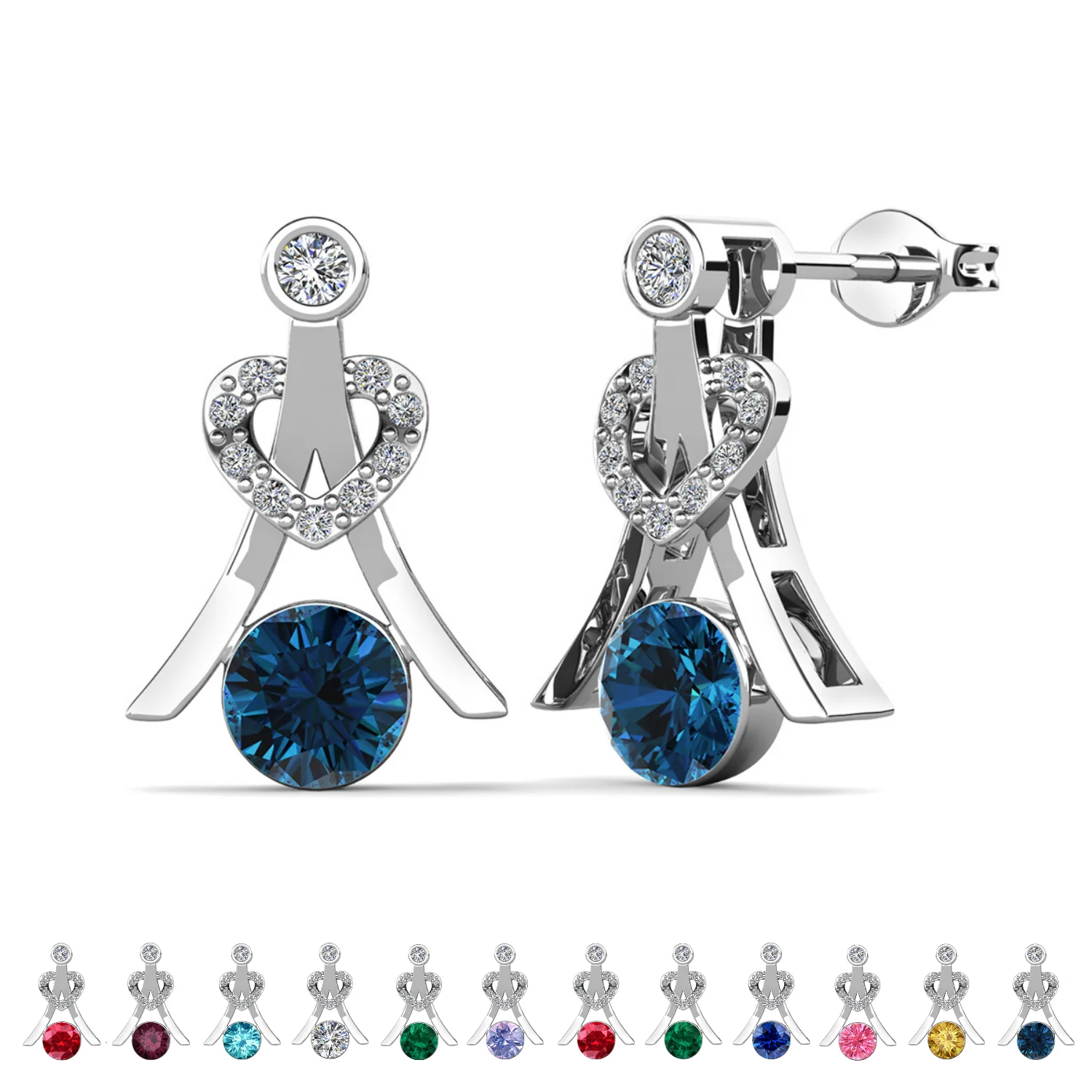 Serenity Birthstone 18k White Gold Plated Drop Earrings with Round Cut Swarovski Crystals - Image 38