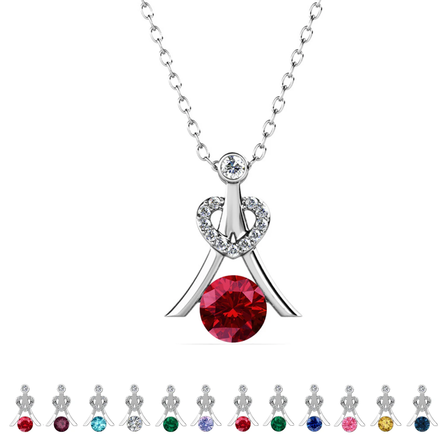 Serenity Birthstone 18k White Gold Plated Necklace with Round Cut Swarovski Crystals