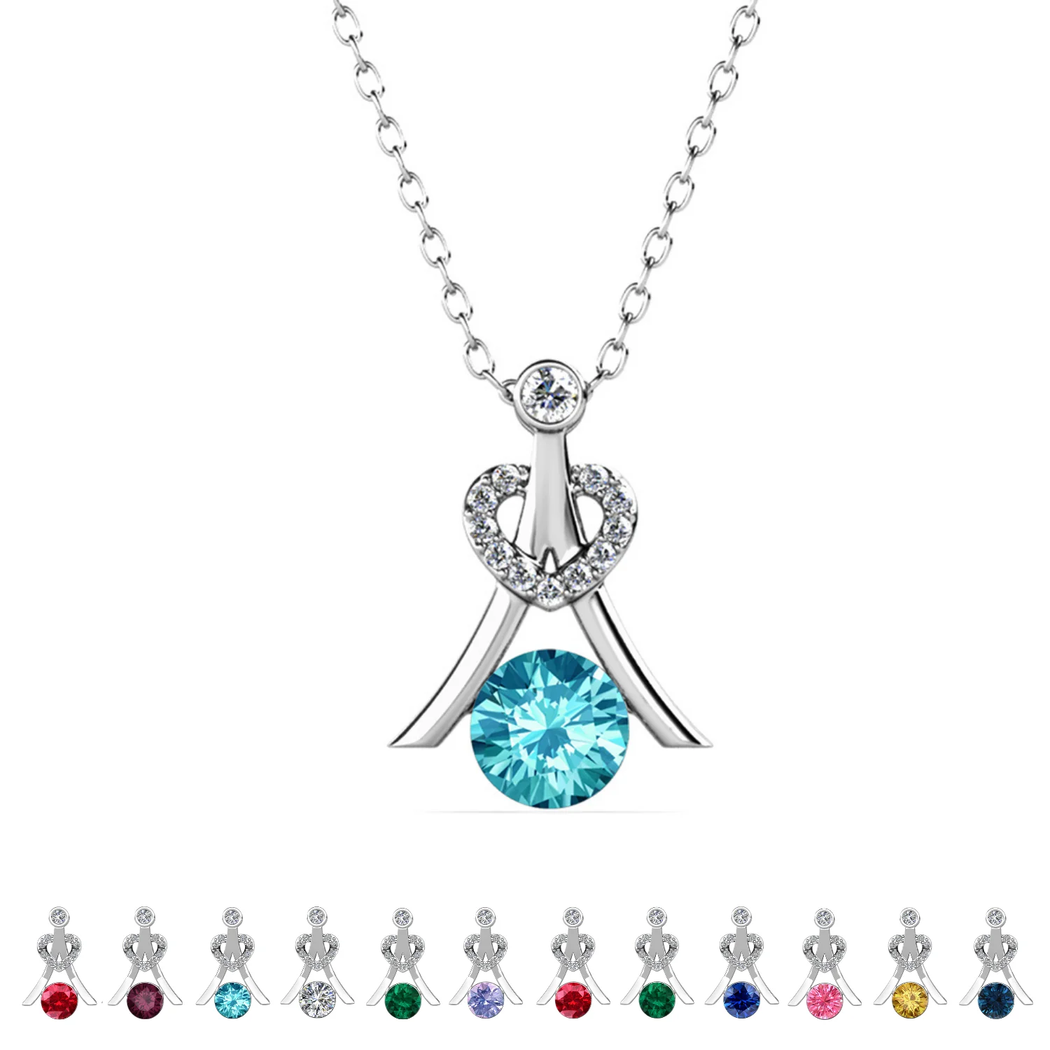 Serenity Birthstone 18k White Gold Plated Necklace with Round Cut Swarovski Crystals - Image 10