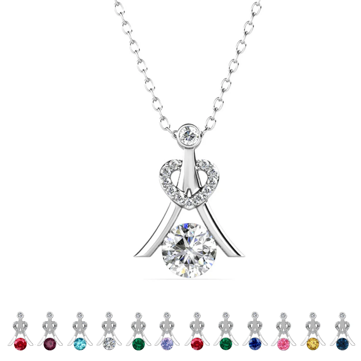 Serenity Birthstone 18k White Gold Plated Necklace with Round Cut Swarovski Crystals - Image 12