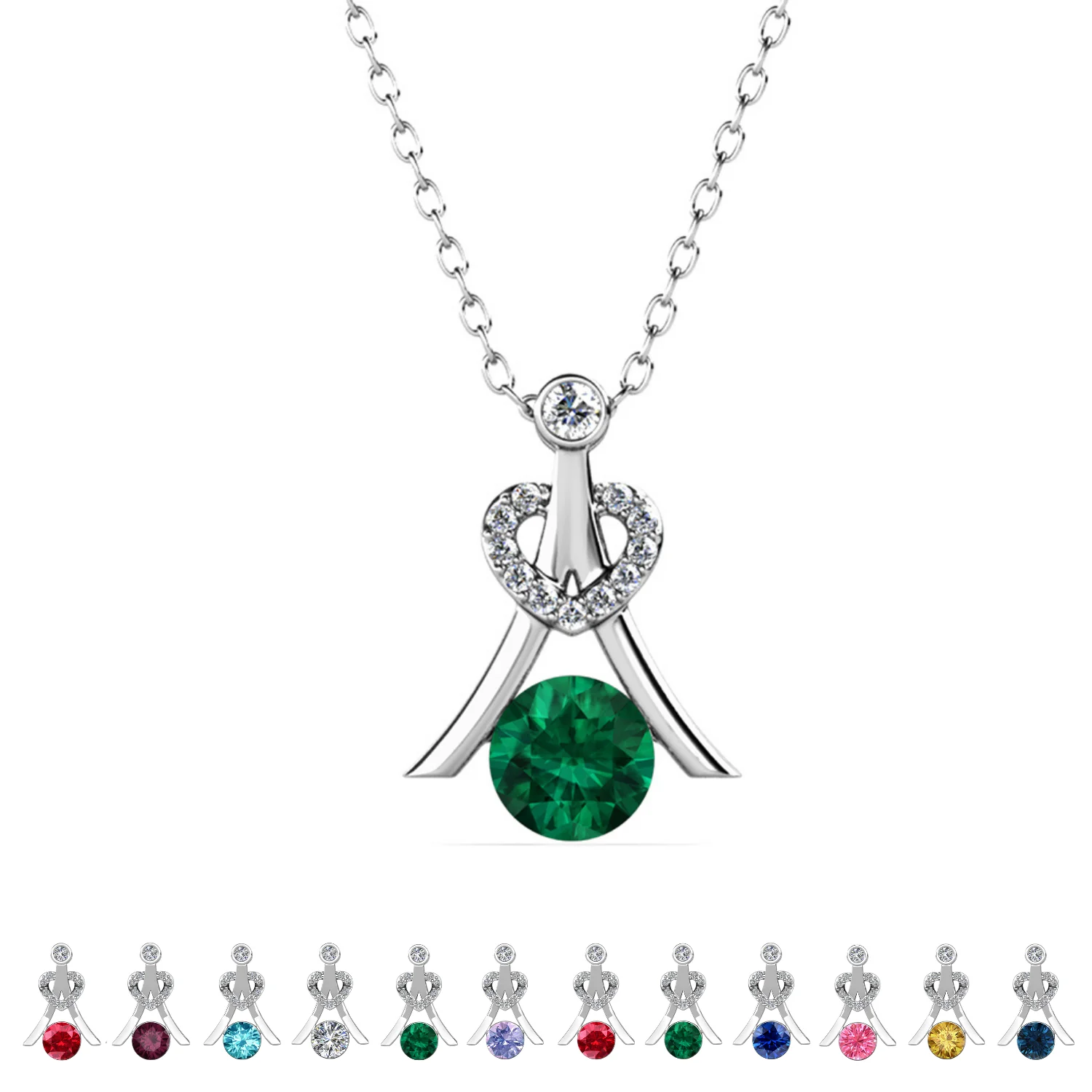 Serenity Birthstone 18k White Gold Plated Necklace with Round Cut Swarovski Crystals - Image 14