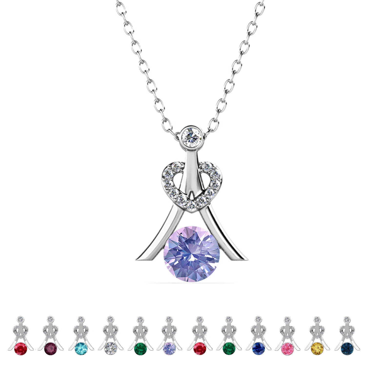 Serenity Birthstone 18k White Gold Plated Necklace with Round Cut Swarovski Crystals - Image 16