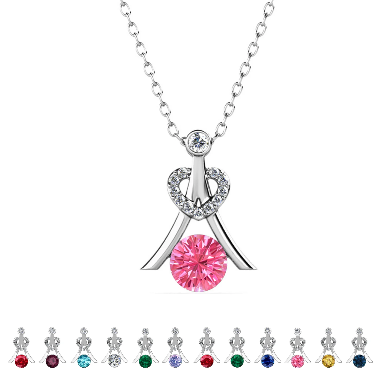 Serenity Birthstone 18k White Gold Plated Necklace with Round Cut Swarovski Crystals - Image 24