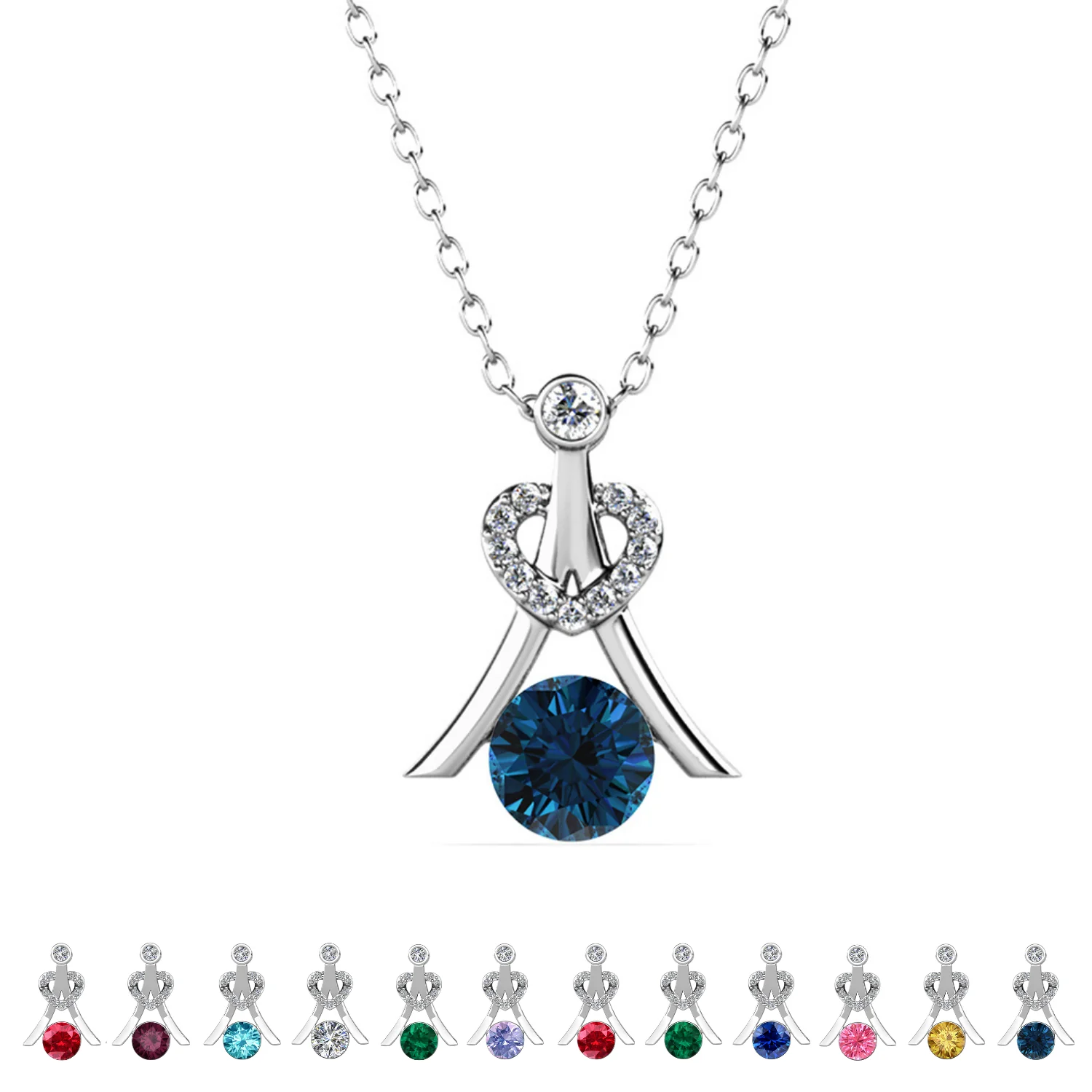 Serenity Birthstone 18k White Gold Plated Necklace with Round Cut Swarovski Crystals - Image 28
