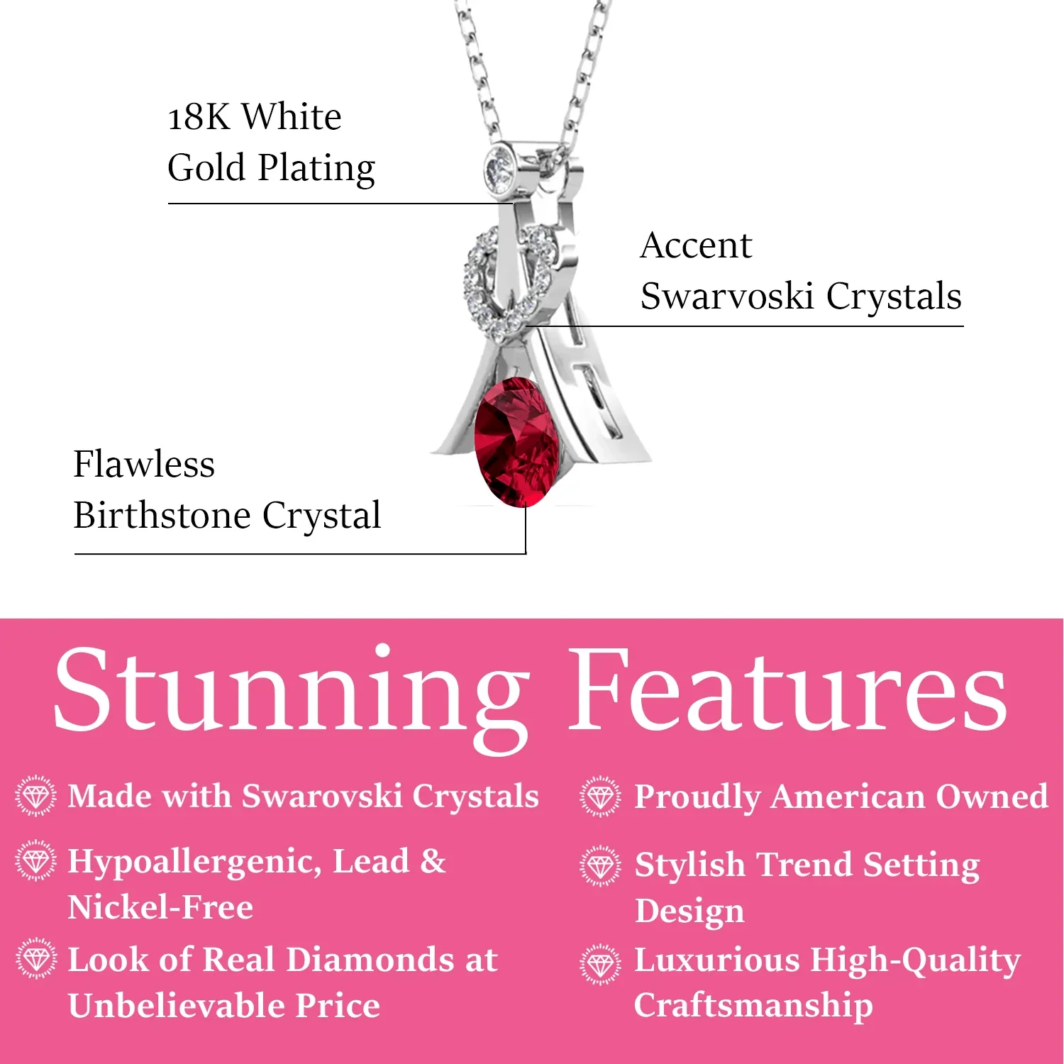 Serenity Birthstone 18k White Gold Plated Necklace with Round Cut Swarovski Crystals - Image 3