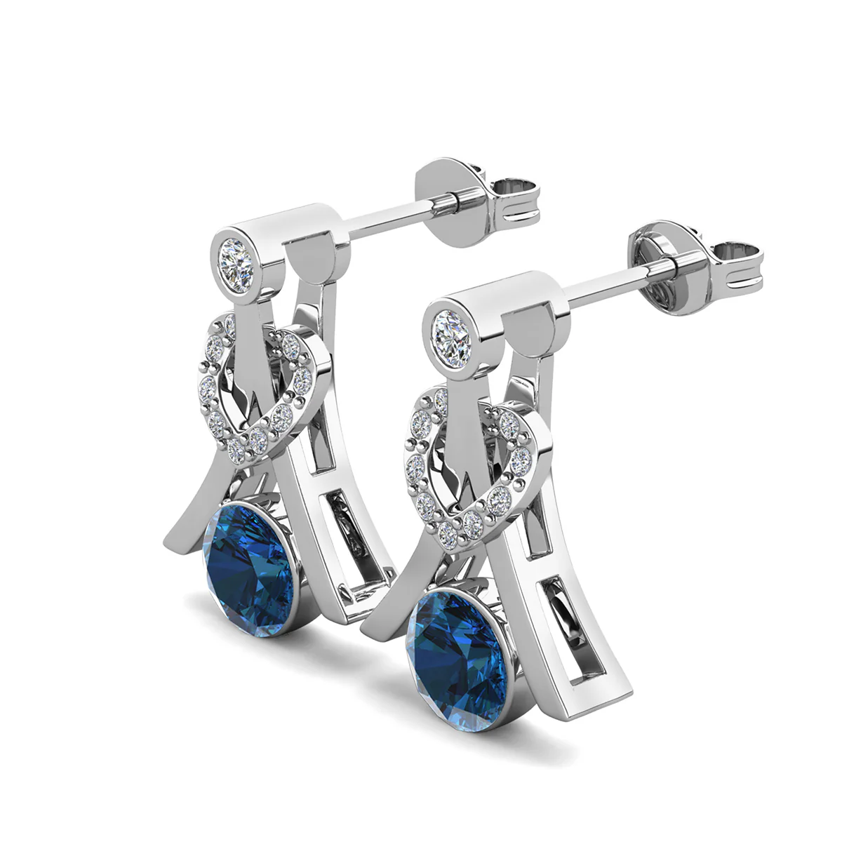 Serenity December Birthstone Blue Topaz Earrings 18k White Gold Plated Silver Earrings with Round Cut Swarovski Crystals - Image 6