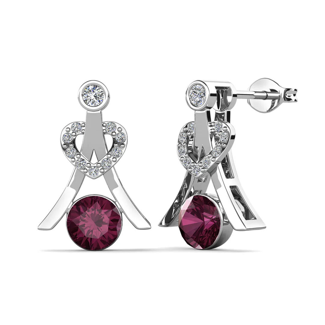Serenity February Birthstone Amethyst Earrings 18k White Gold Plated Silver Earrings with Round Cut Swarovski Crystals - Image 6