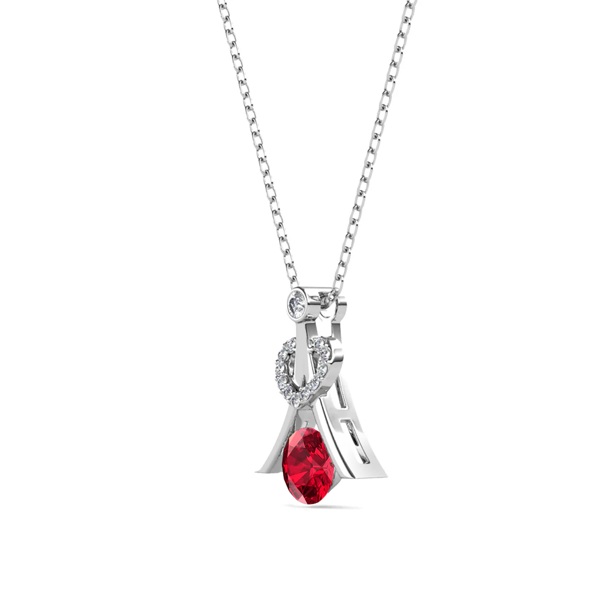 Serenity January Birthstone Garnet Necklace 18k White Gold Plated Silver Necklace with Round Cut Swarovski Crystals - Image 6