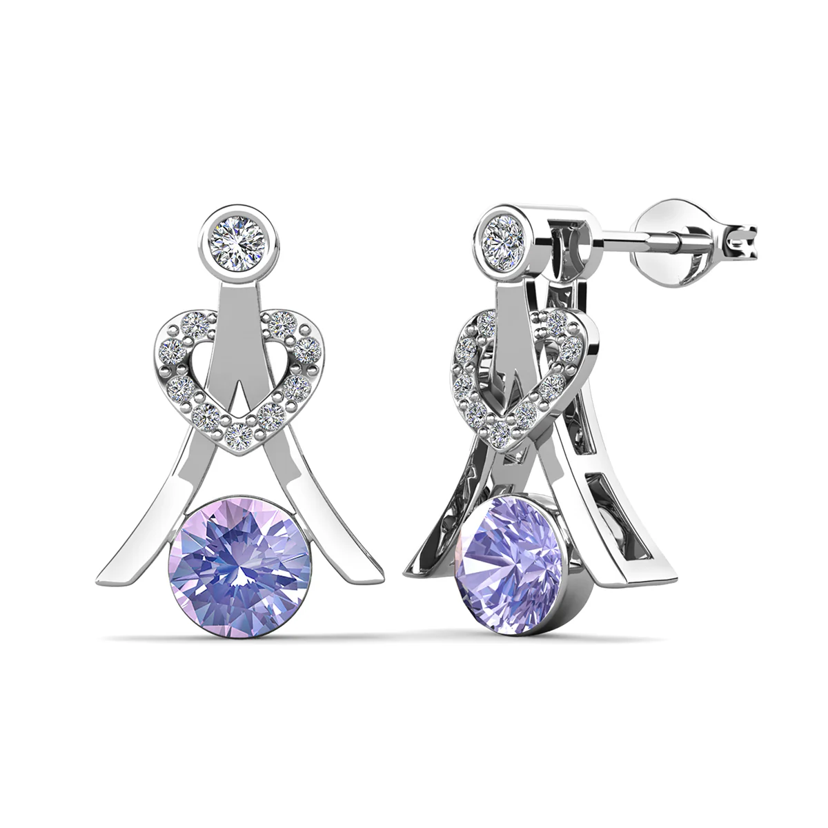 Serenity June Birthstone Alexandrite Earrings 18k White Gold Plated Silver Earrings with Round Cut Swarovski Crystals - Image 6