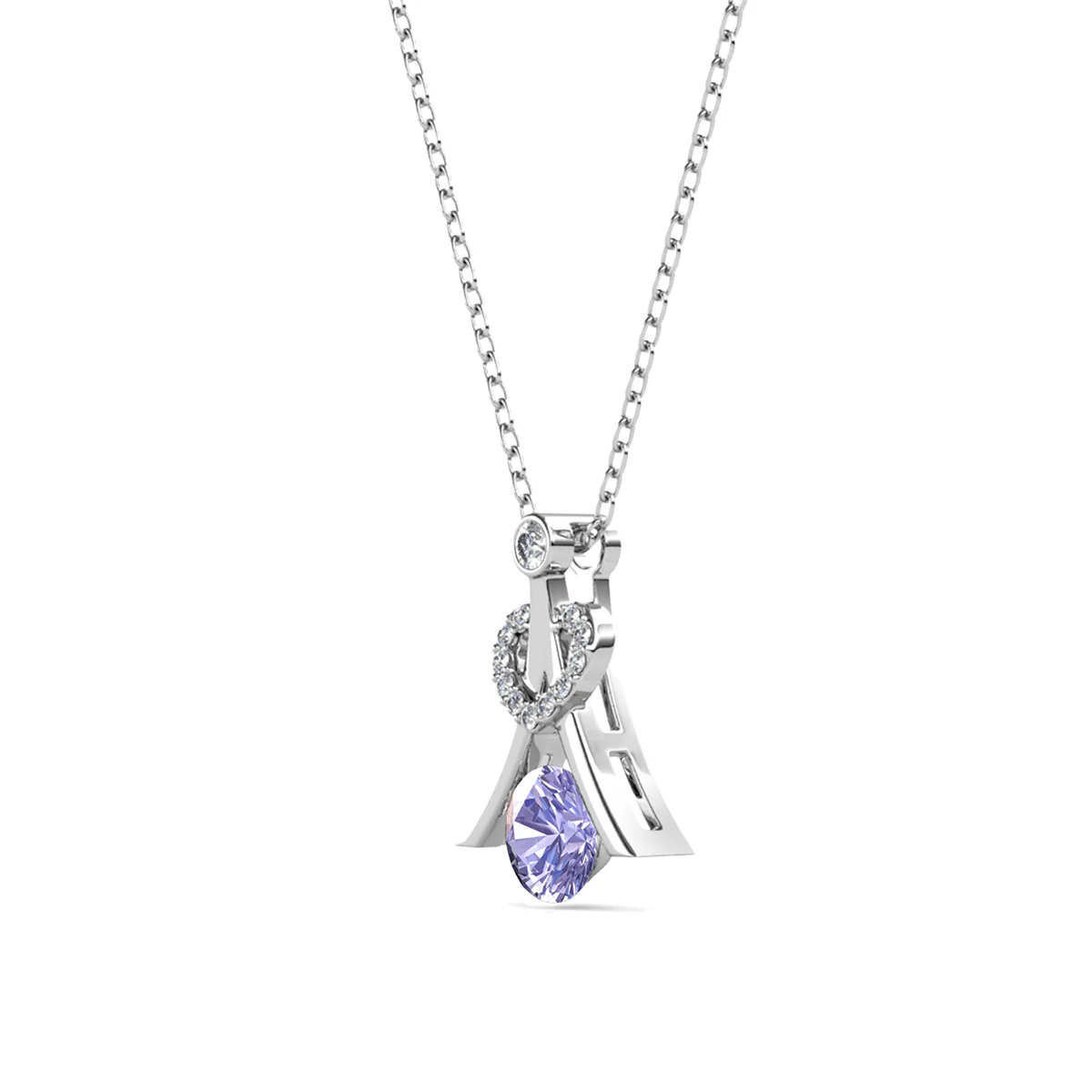 Serenity June Birthstone Alexandrite Necklace 18k White Gold Plated Silver Necklace with Round Cut Swarovski Crystals - Image 6