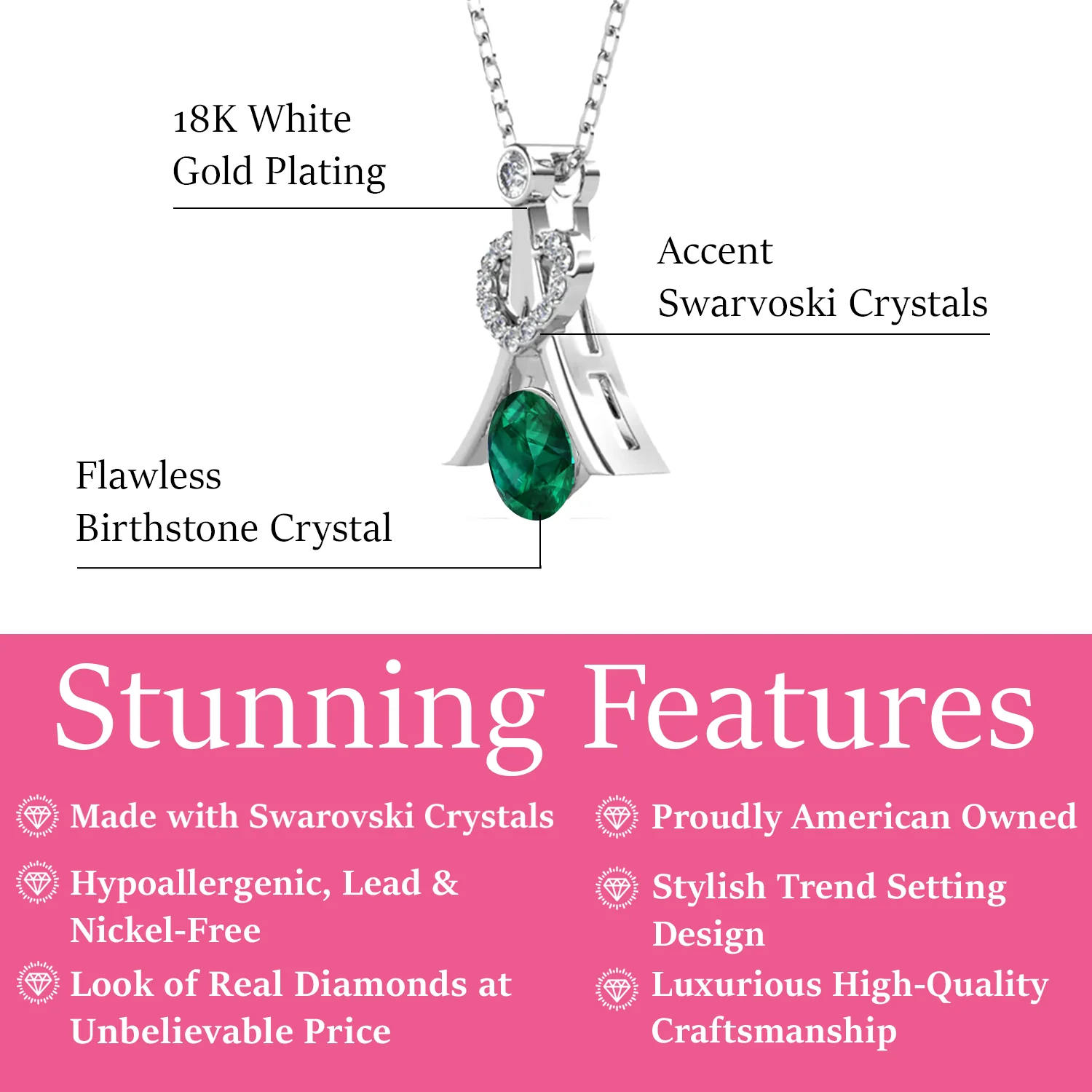 Serenity Birthstone 18k White Gold Plated Necklace with Round Cut Swarovski Crystals - Image 15