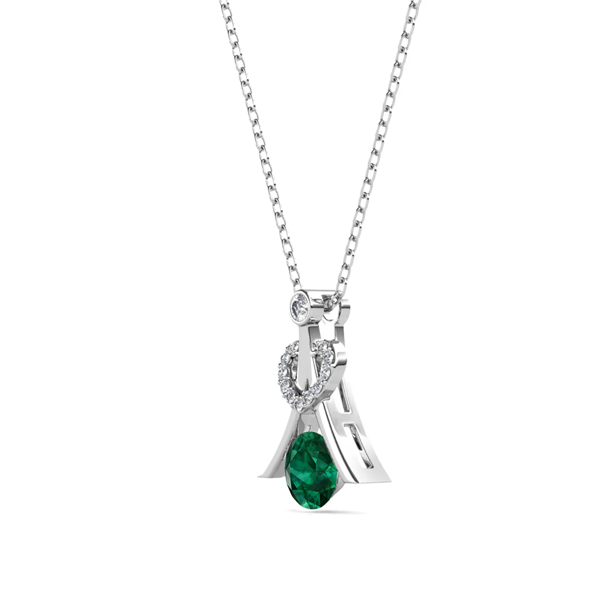 Serenity May Birthstone Emerald Necklace 18k White Gold Plated Silver Necklace with Round Cut Swarovski Crystals - Image 6
