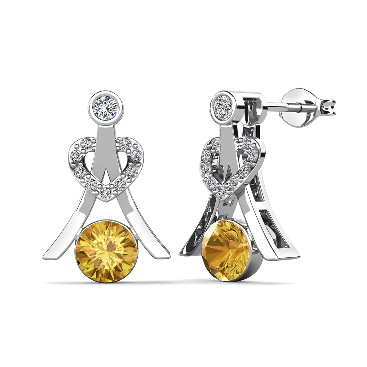 Serenity November Birthstone Citrine Earrings 18k White Gold Plated Silver Earrings with Round Cut Swarovski Crystals - Image 6