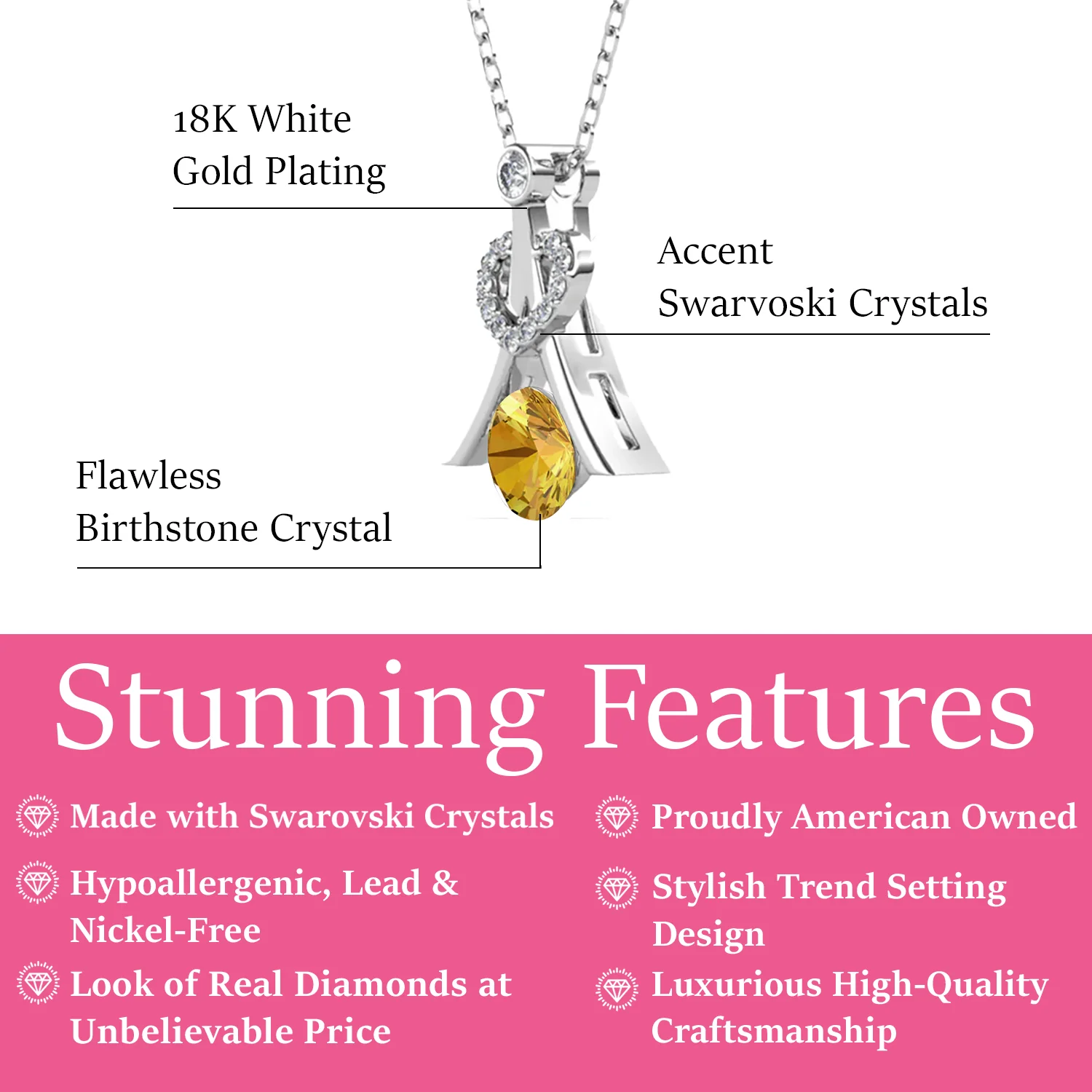 Serenity Birthstone 18k White Gold Plated Necklace with Round Cut Swarovski Crystals - Image 27