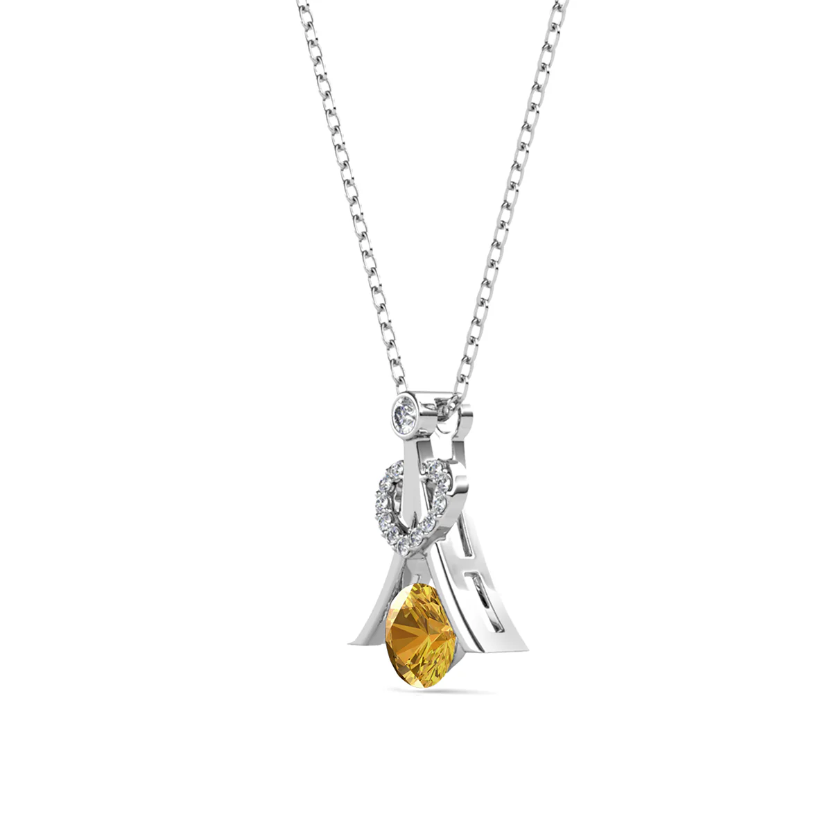 Serenity November Birthstone Citrine Necklace 18k White Gold Plated Silver Necklace with Round Cut Swarovski Crystals - Image 6