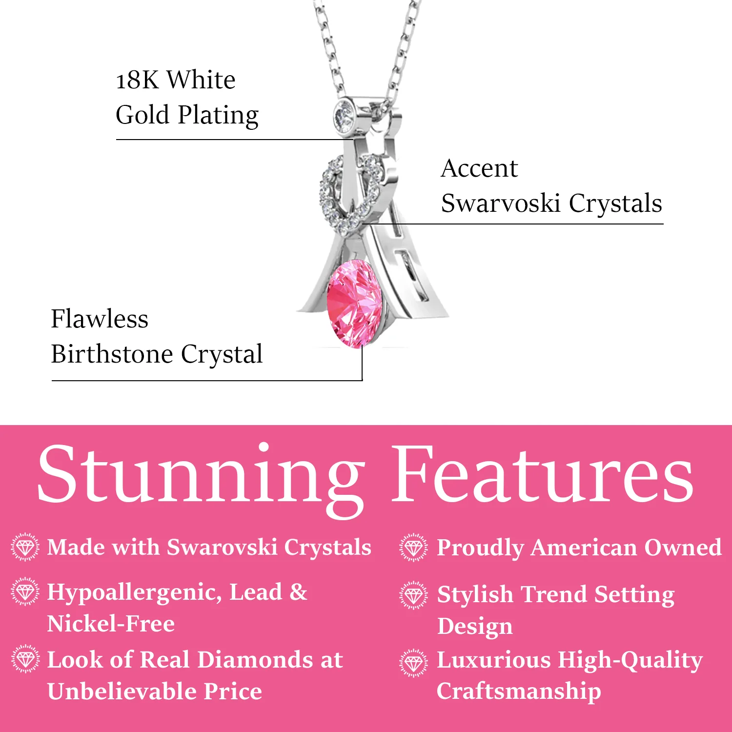Serenity Birthstone 18k White Gold Plated Necklace with Round Cut Swarovski Crystals - Image 25