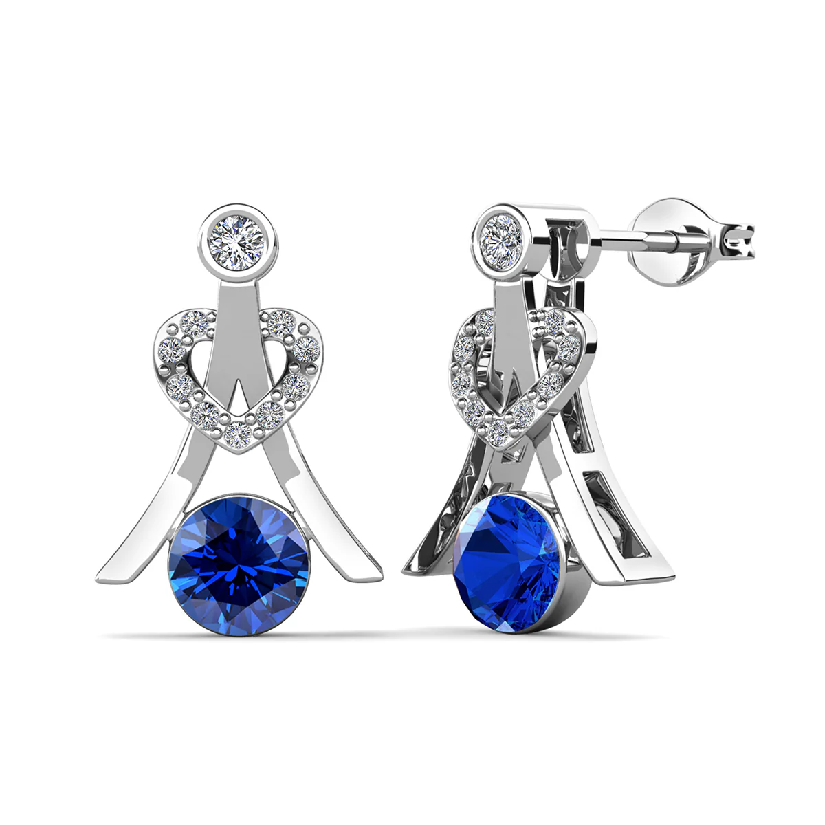 Serenity September Birthstone Sapphire Earrings 18k White Gold Plated Silver Earrings with Round Cut Swarovski Crystals - Image 6