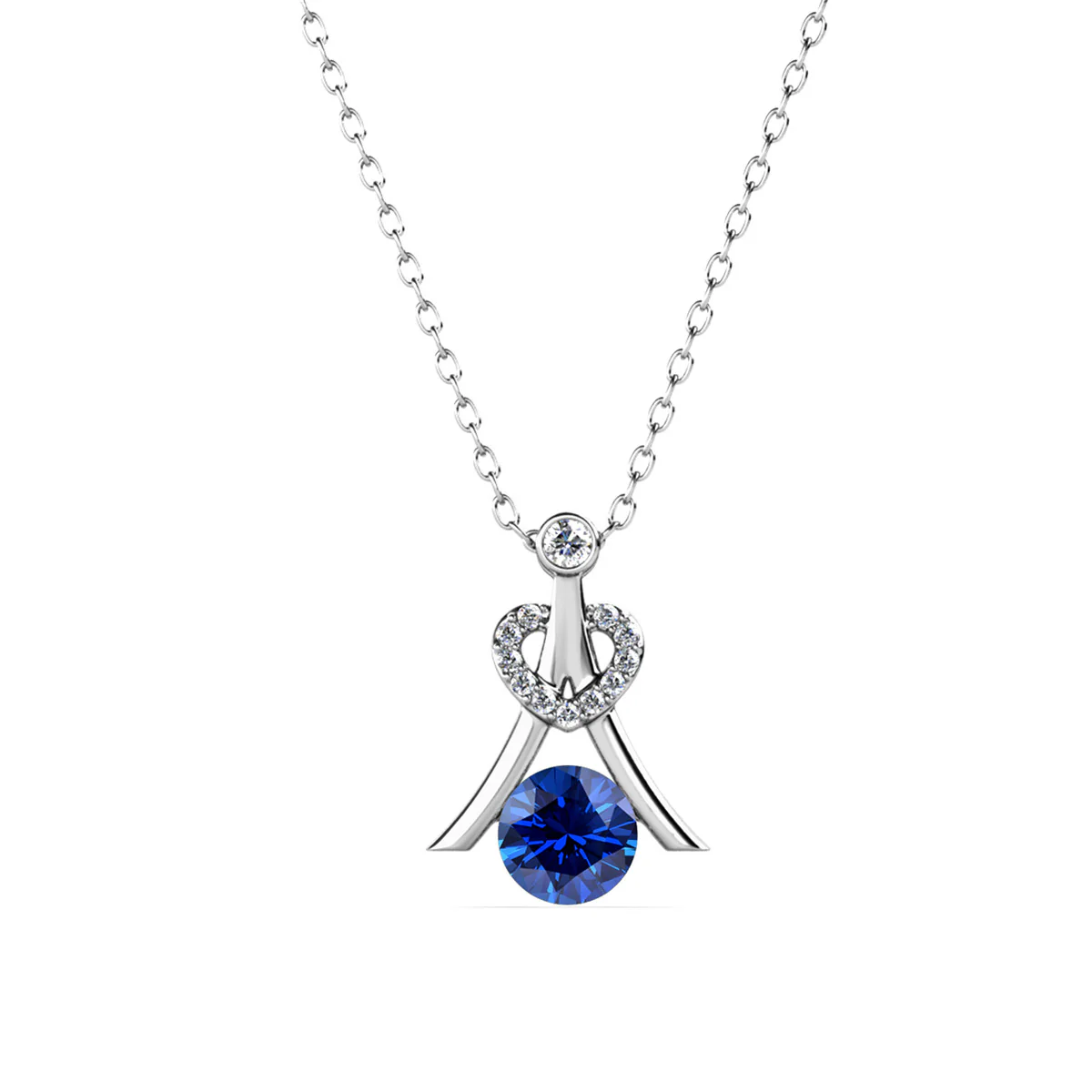 Serenity September Birthstone Sapphire Necklace 18k White Gold Plated Silver Necklace with Round Cut Swarovski Crystals