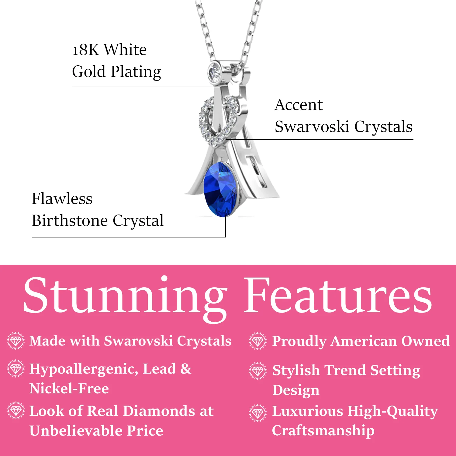 Serenity Birthstone 18k White Gold Plated Necklace with Round Cut Swarovski Crystals - Image 23