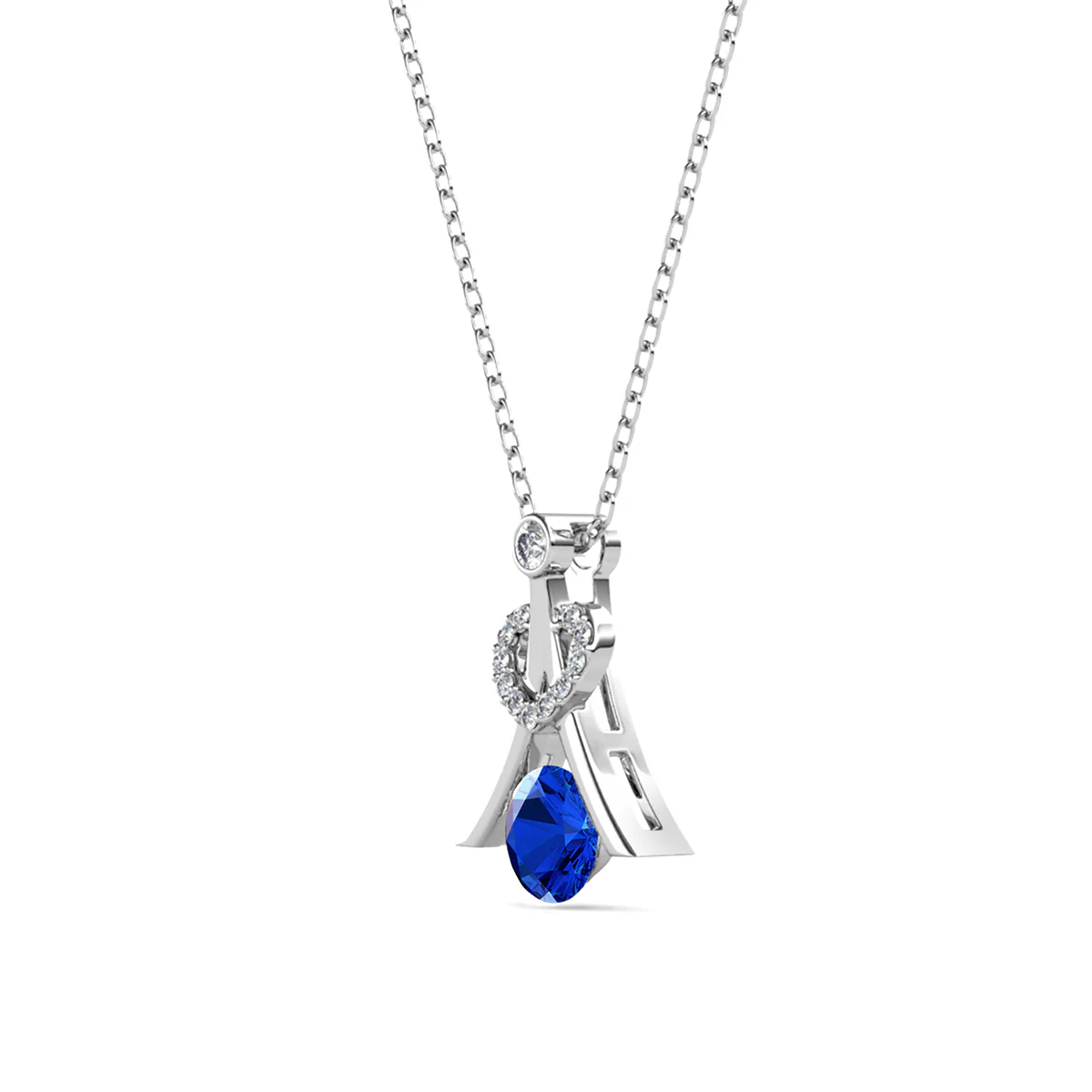 Serenity September Birthstone Sapphire Necklace 18k White Gold Plated Silver Necklace with Round Cut Swarovski Crystals - Image 6