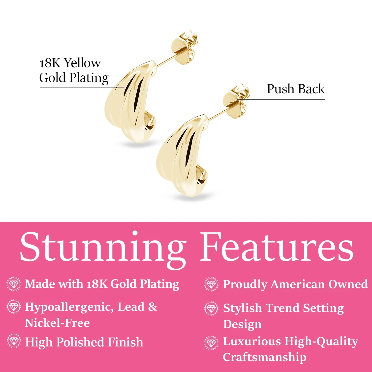 Shae 18k White Gold Plated Semi-Hoop Curved Stud Earrings - Image 12