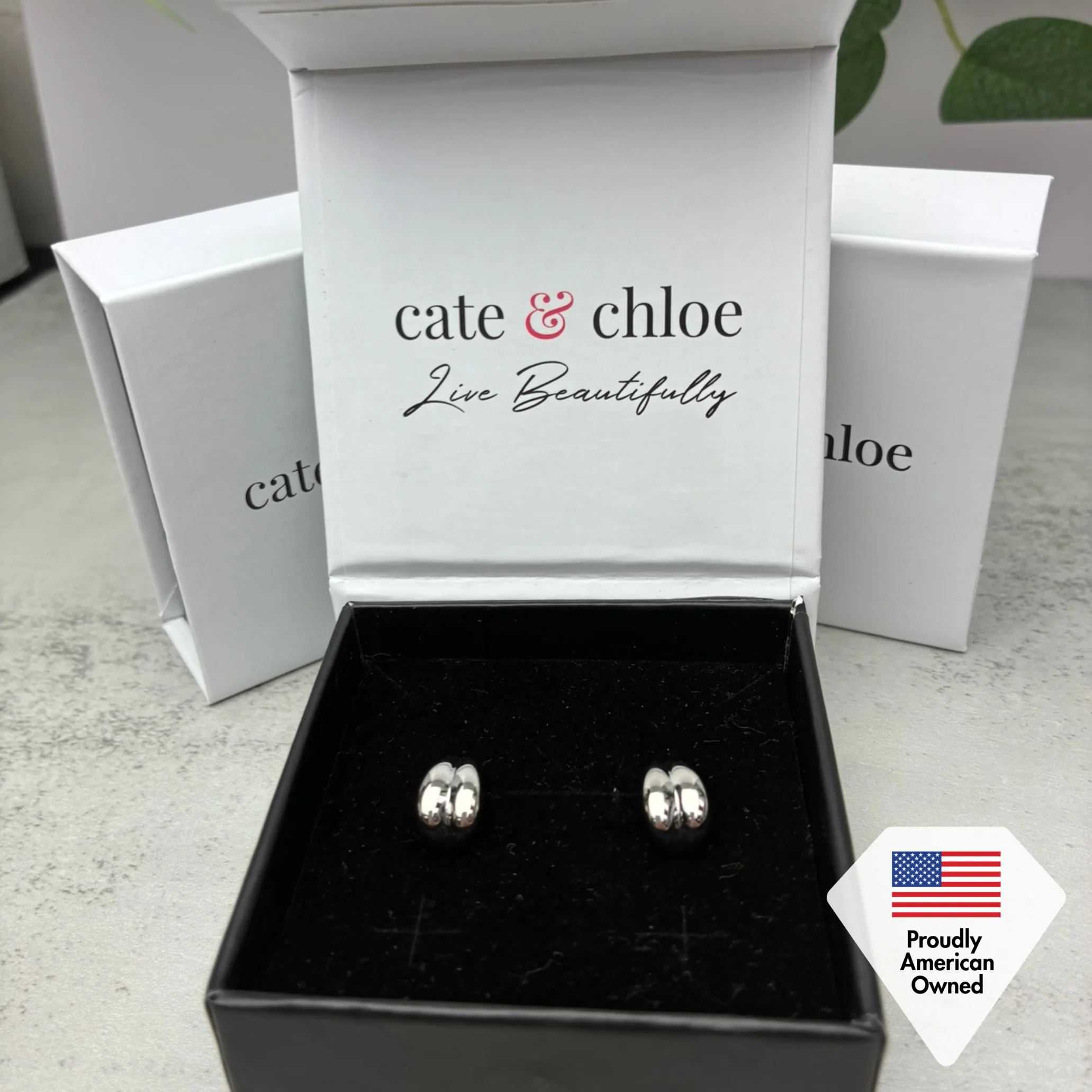 Shae 18k White Gold Plated Semi-Hoop Curved Stud Earrings - Image 6