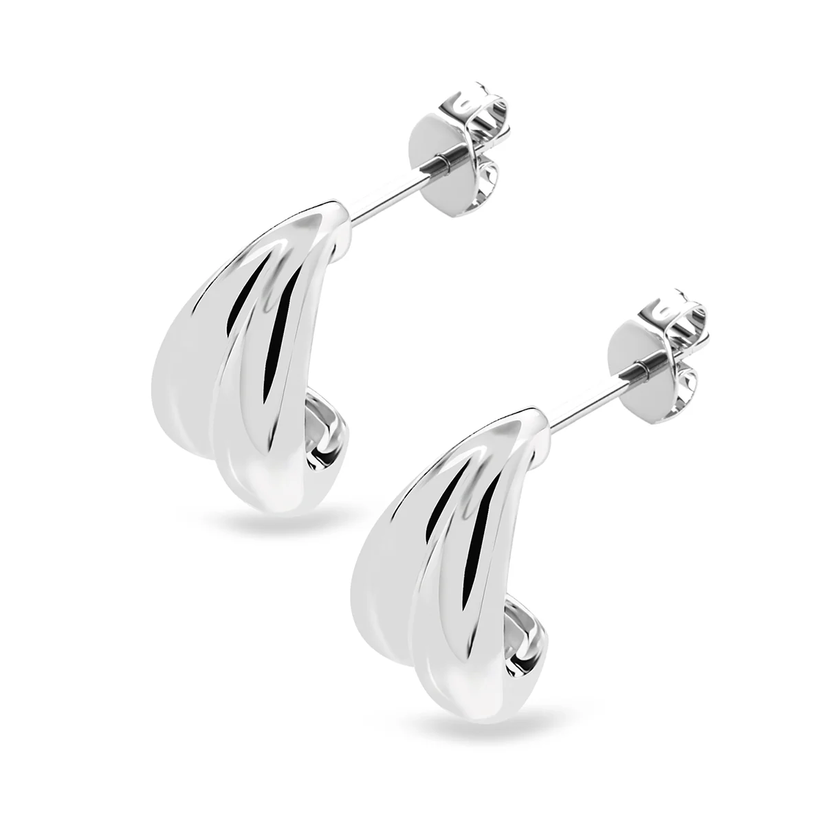 Shae 18k White Gold Plated Semi-Hoop Curved Stud Earrings - Image 9