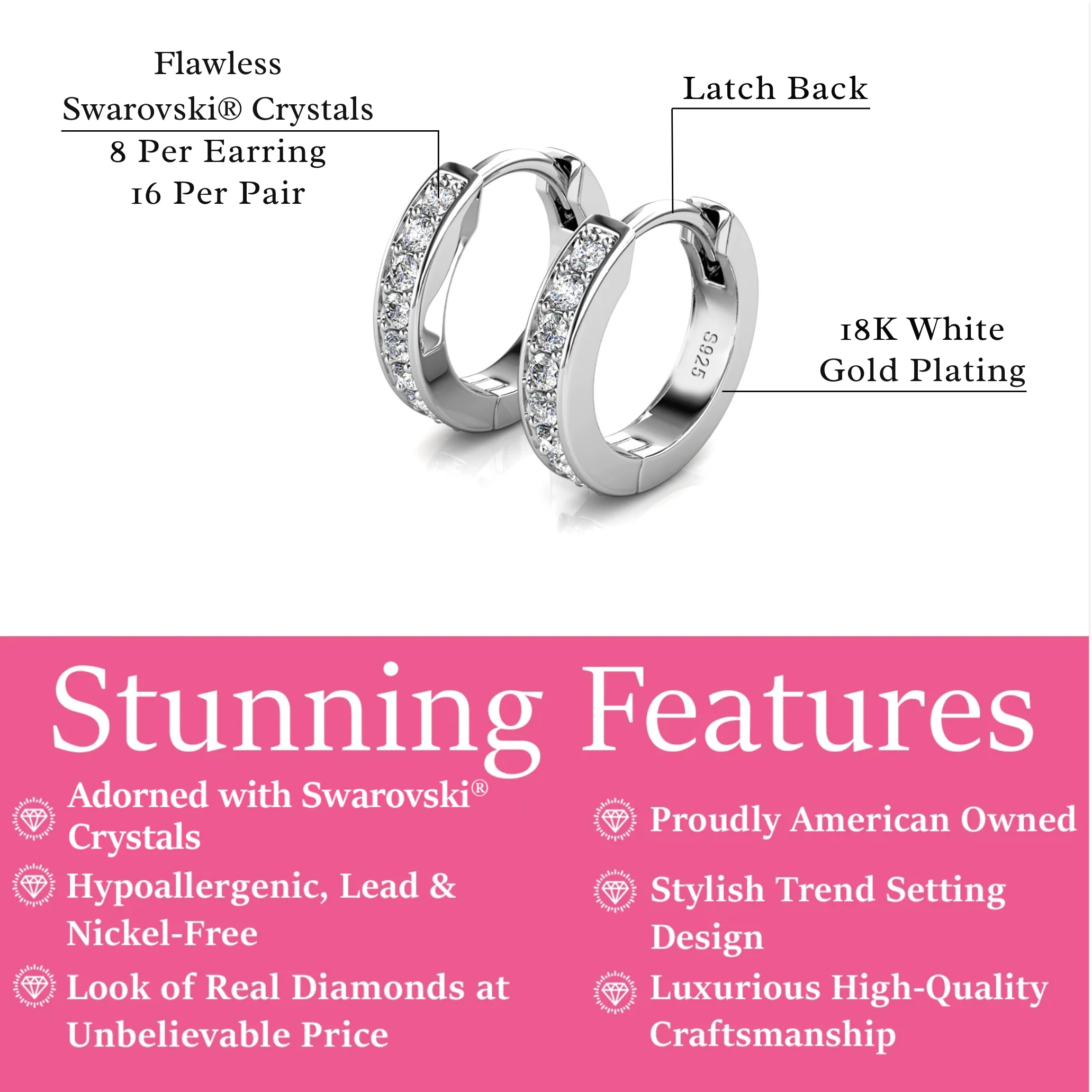 Skye 18k White Gold Plated 12mm Crystal Hoop Earrings with Swarovski Crystals - Image 3