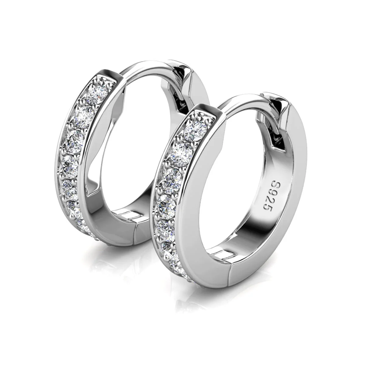 Skye 18k White Gold Plated 12mm Crystal Hoop Earrings with Swarovski Crystals - Image 9