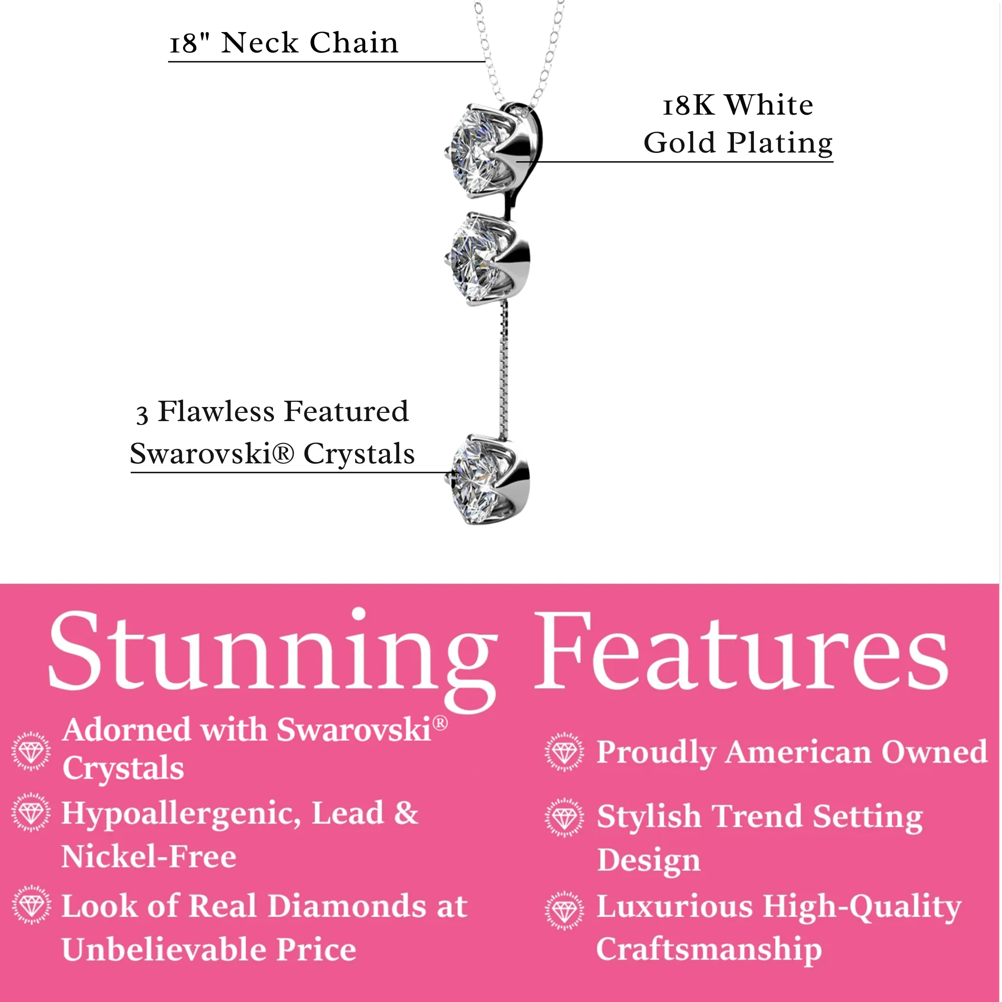 Sloane 18k White Gold Plated Drop Necklace with Swarovski Crystals - Image 3
