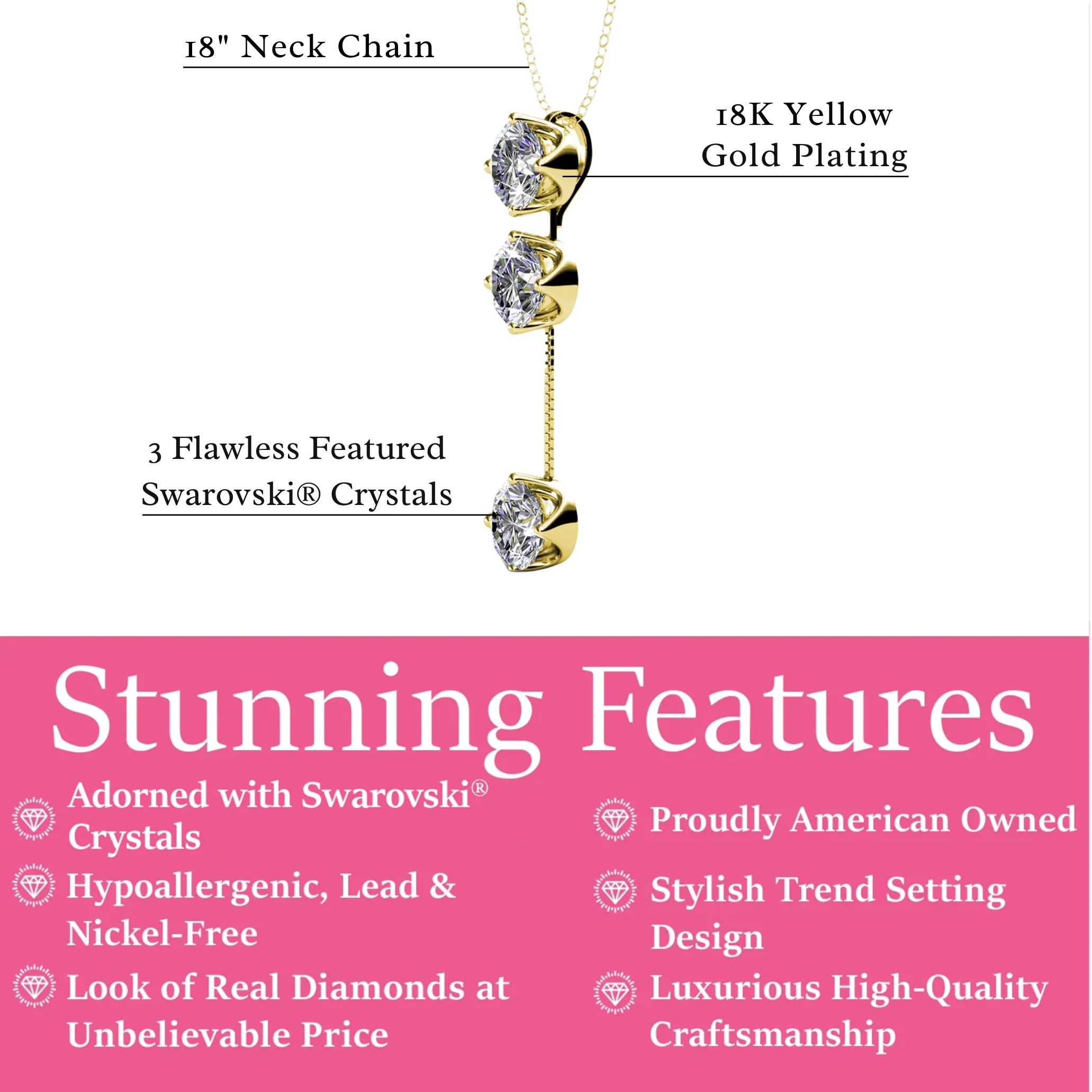 Sloane 18k White Gold Plated Drop Necklace with Swarovski Crystals - Image 9