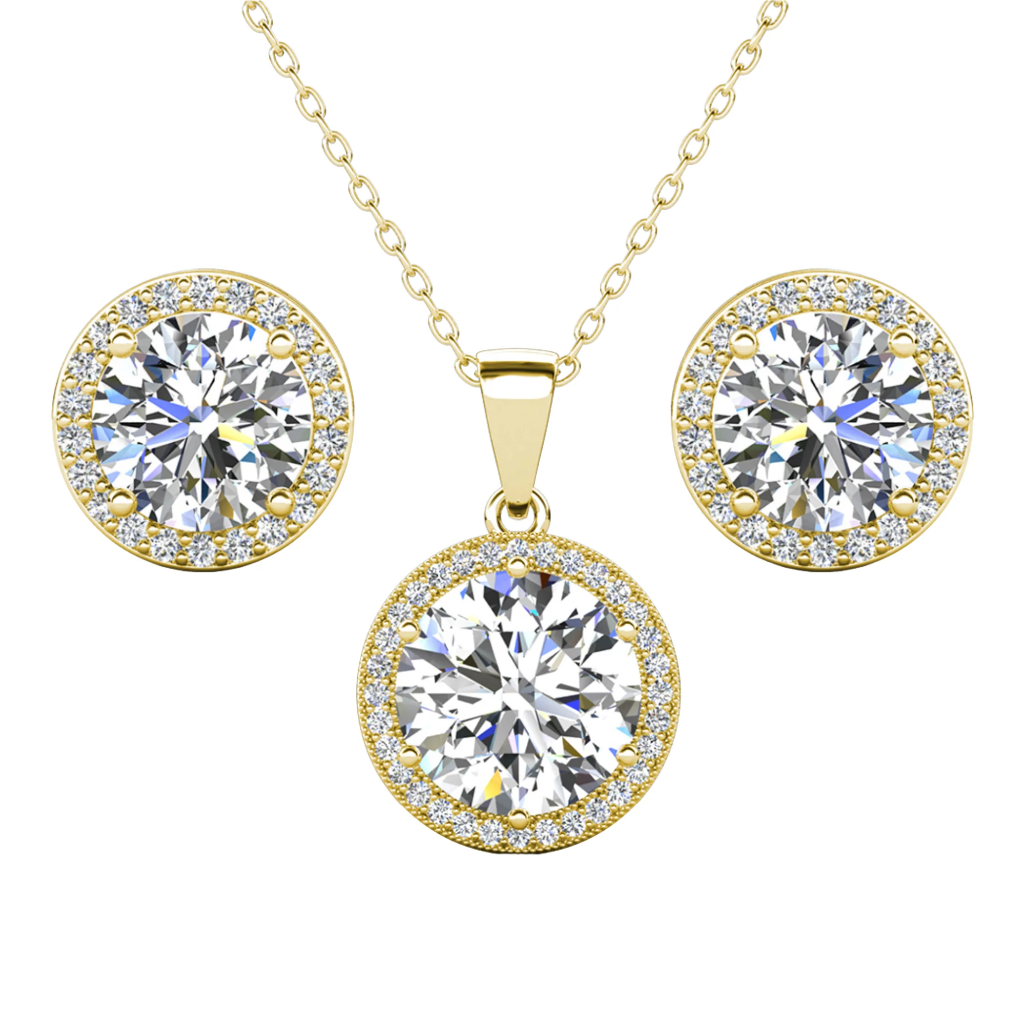 Sophia 18k White Gold Plated Halo Stud Earring and Necklace Jewelry Set with Simulated Diamond Crystals - Image 7