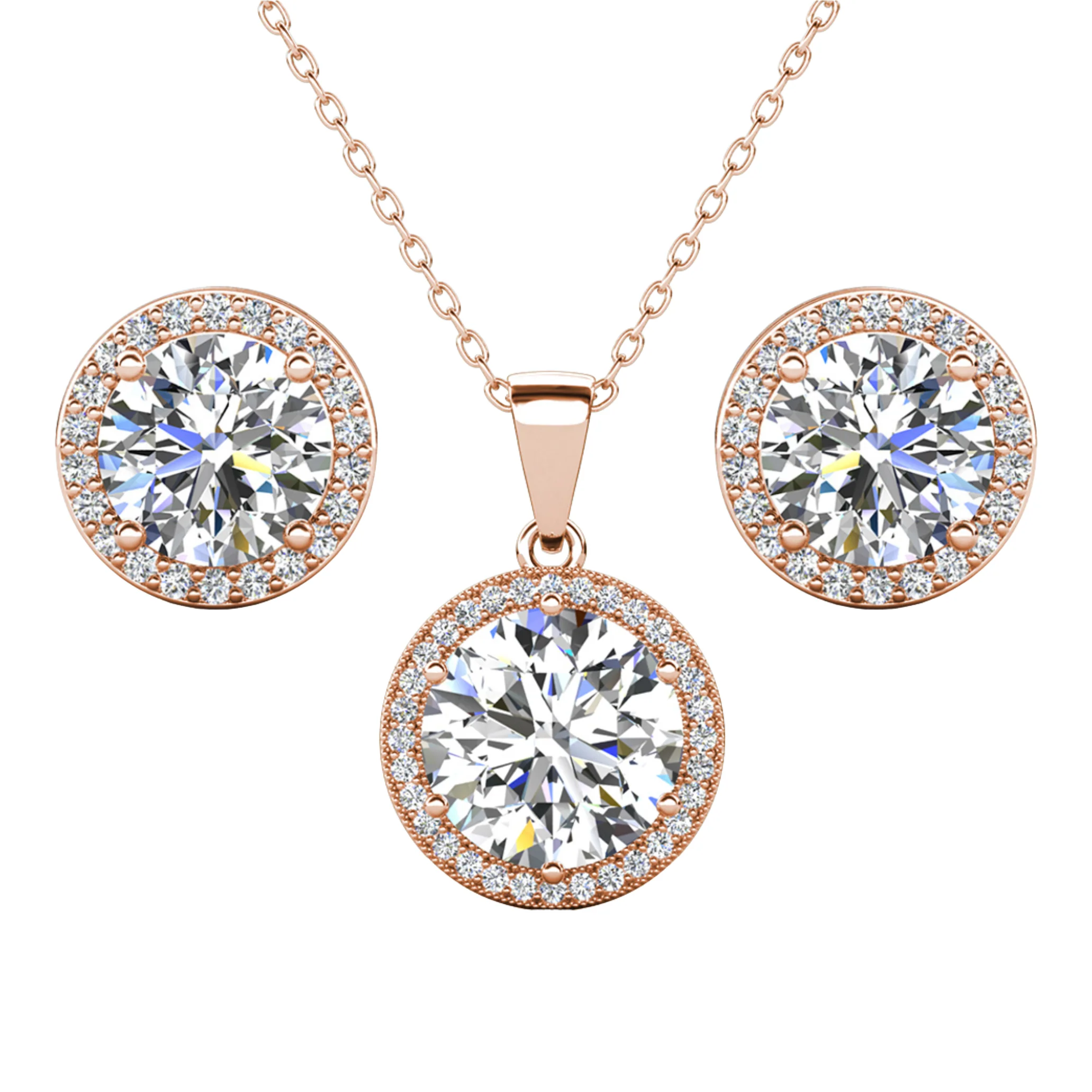 Sophia 18k White Gold Plated Halo Stud Earring and Necklace Jewelry Set with Simulated Diamond Crystals - Image 9