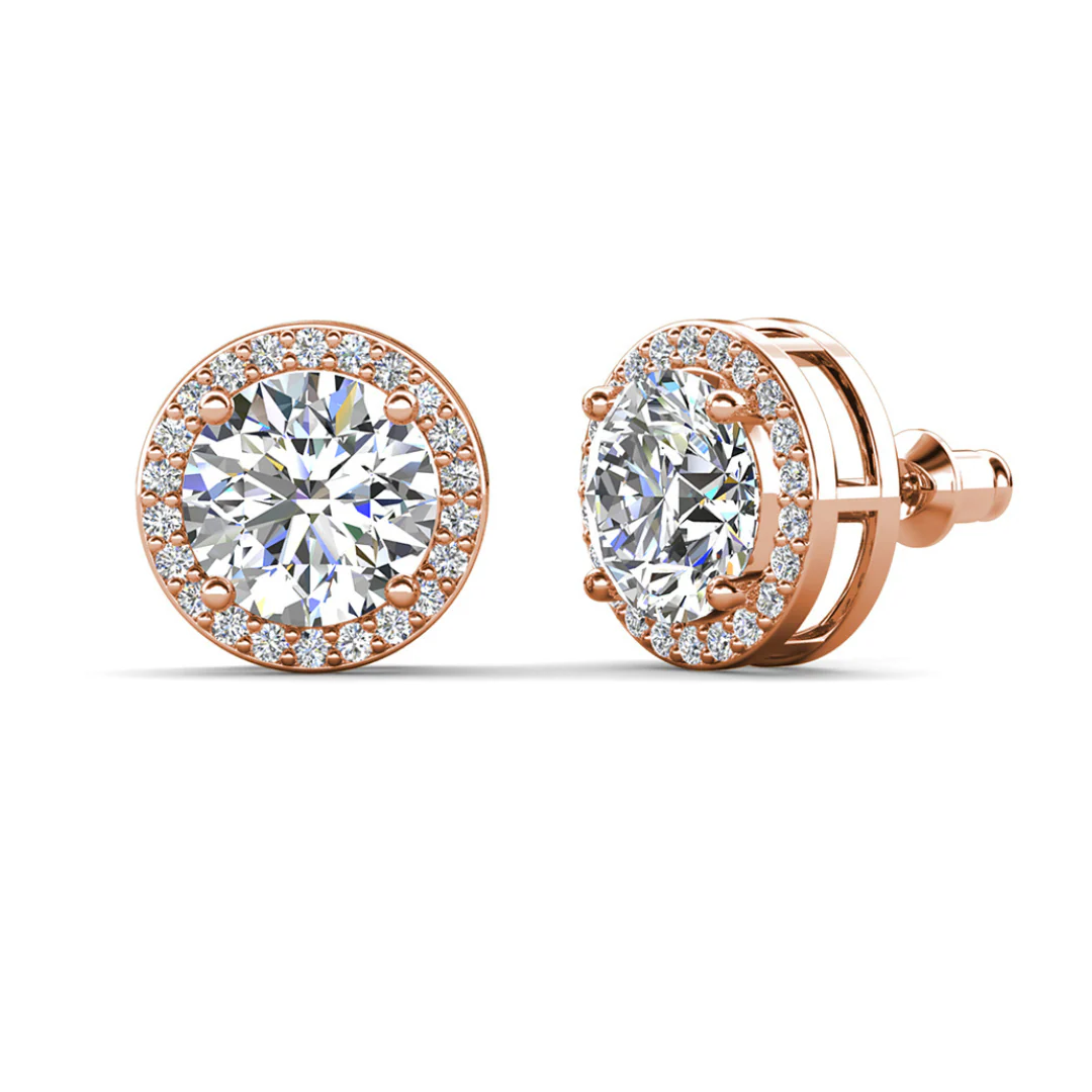 Sophia 18k White Gold Plated Halo Stud Earrings with Round Cut Simulated Diamond Crystals - Image 11