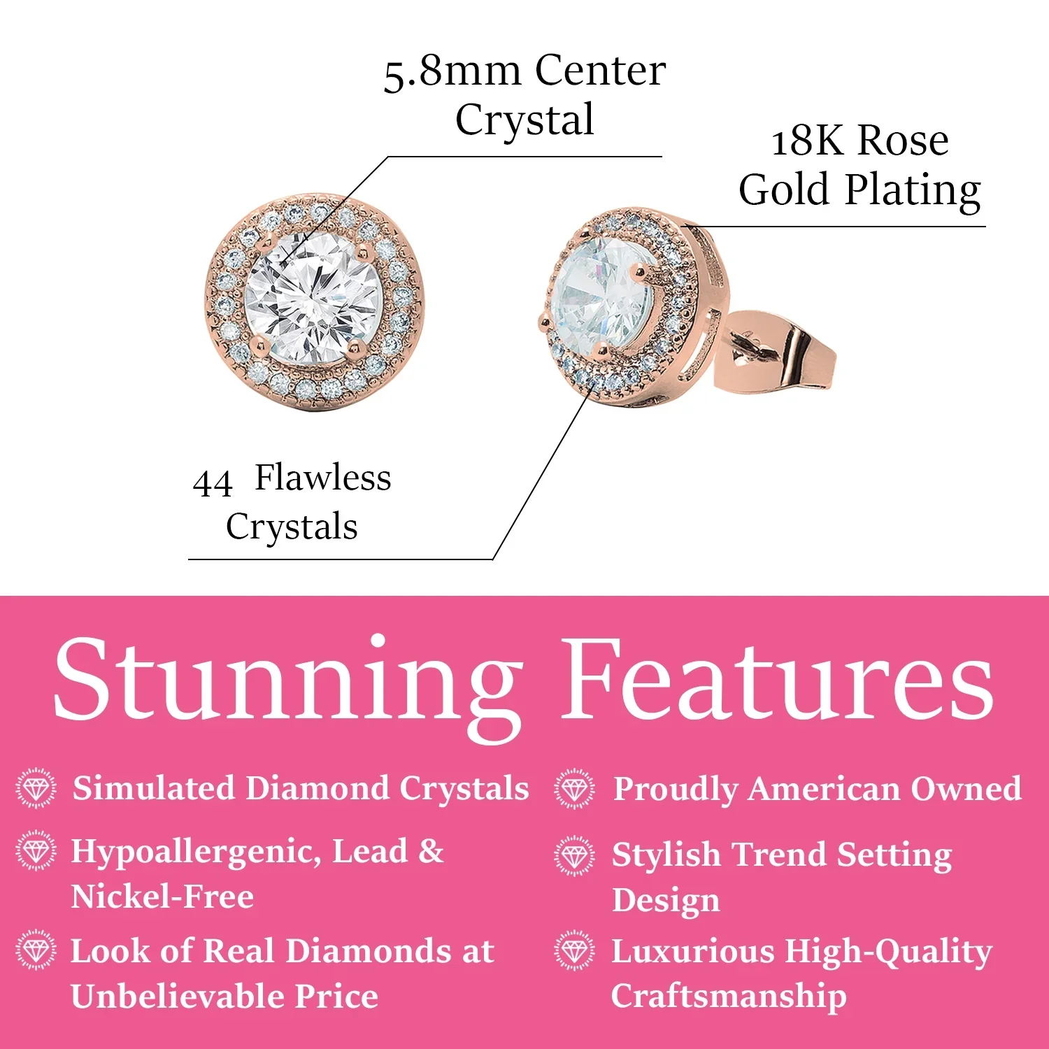 Sophia 18k White Gold Plated Halo Stud Earrings with Round Cut Simulated Diamond Crystals - Image 12